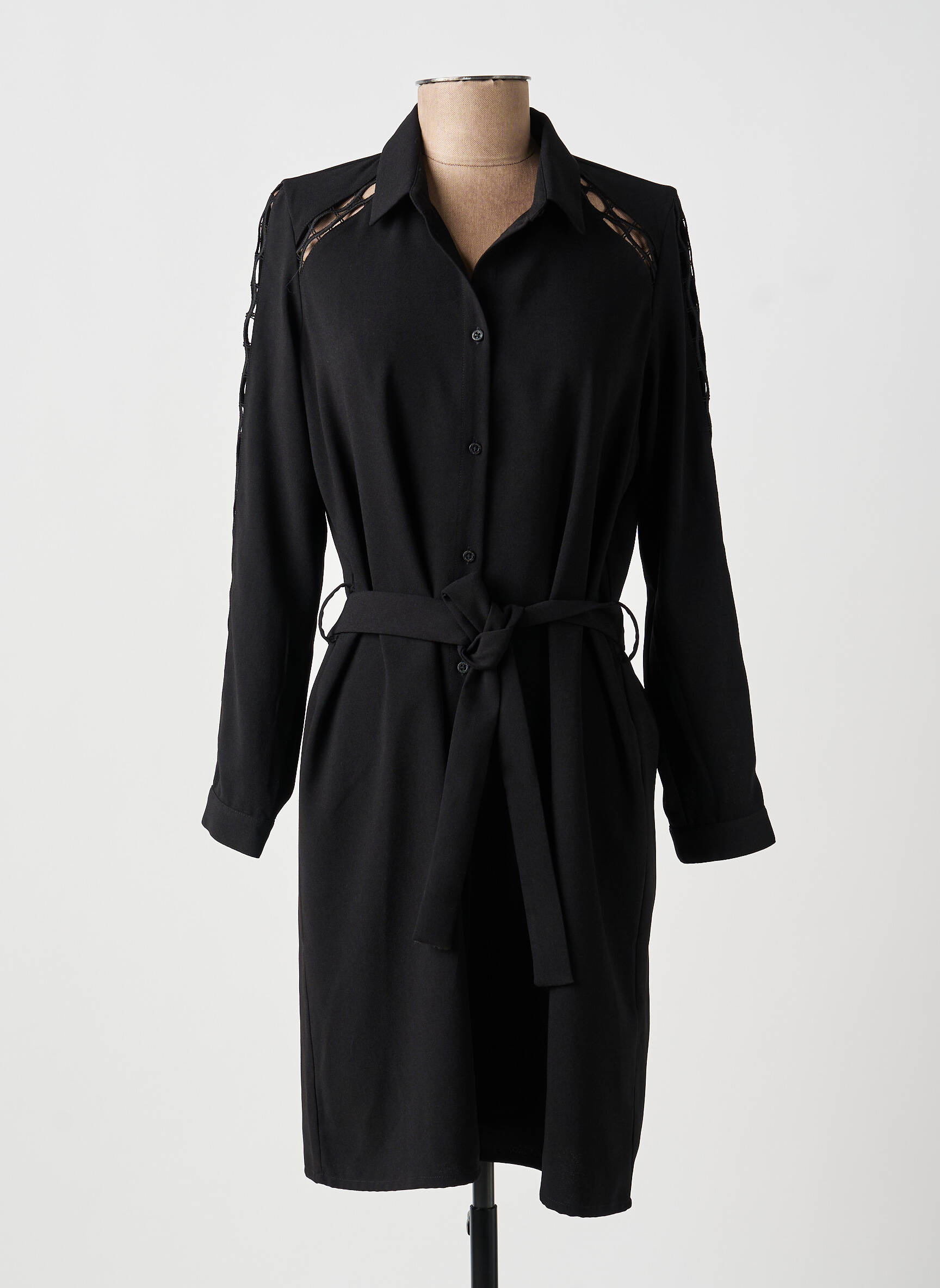 Robe mi-longue manches longues manches longues noir IKKS femme
