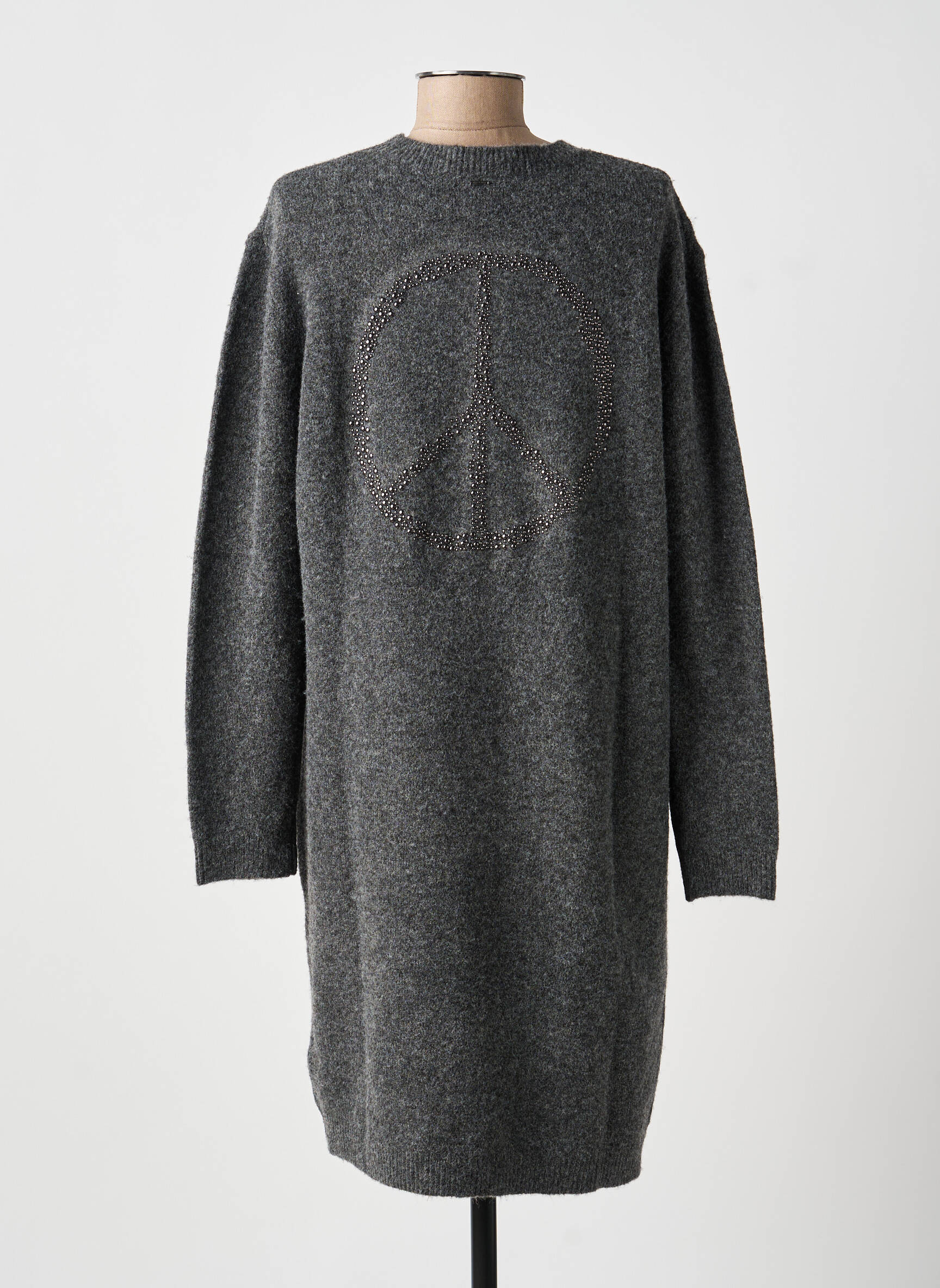 Robe pull coupe droite manches longues gris IKKS femme