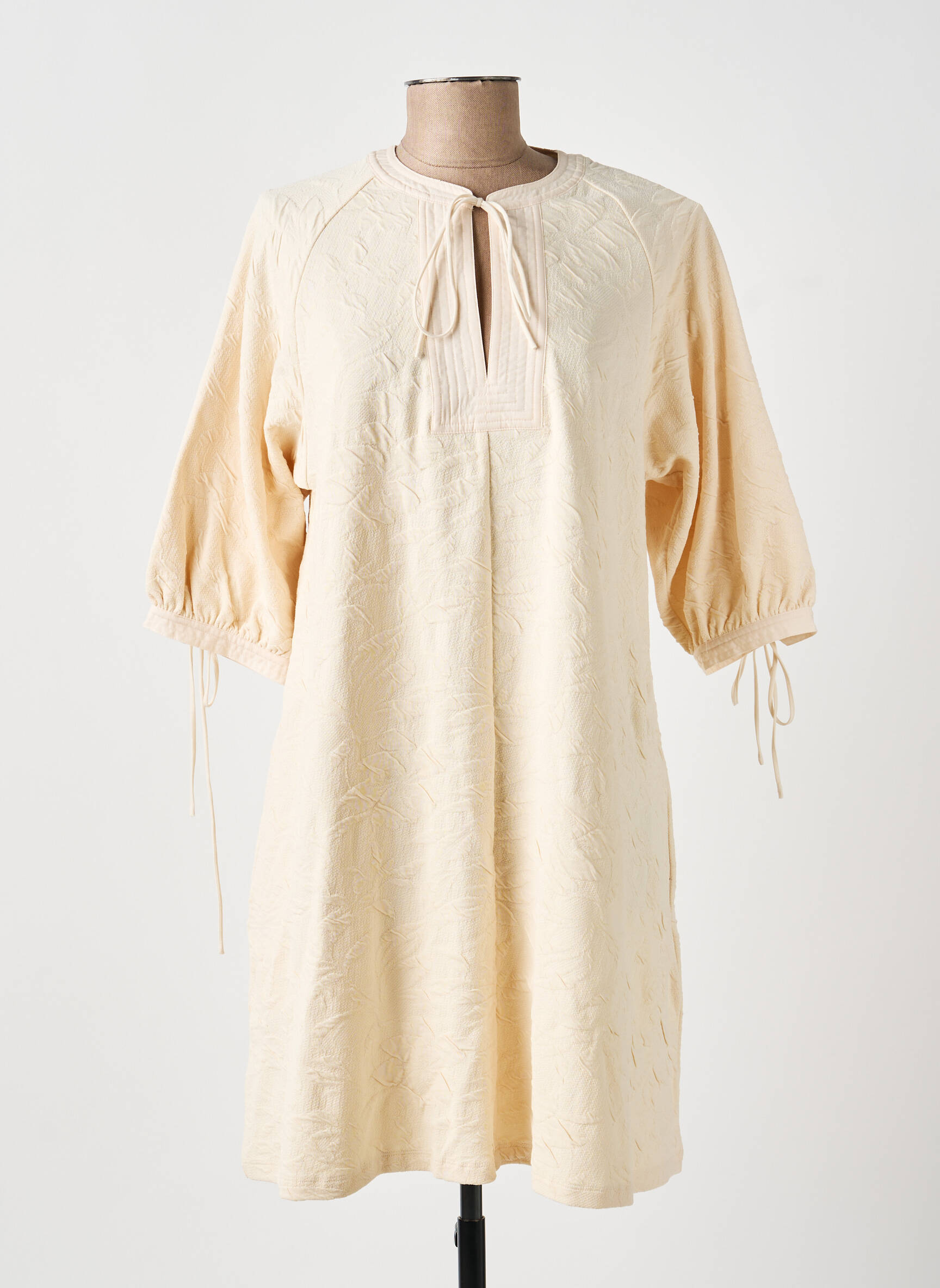 Robe mi-longue manches 3/4 manches 3/4 beige YAYA femme
