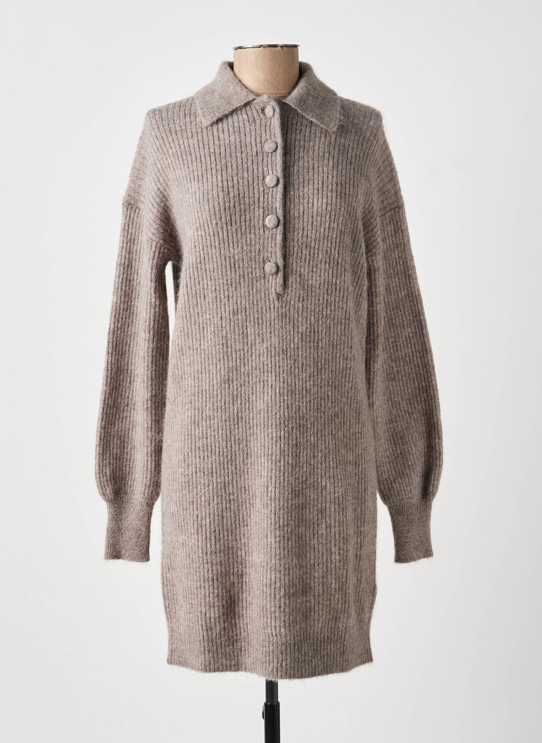 Robe pull coupe droite manches longues gris YAYA femme