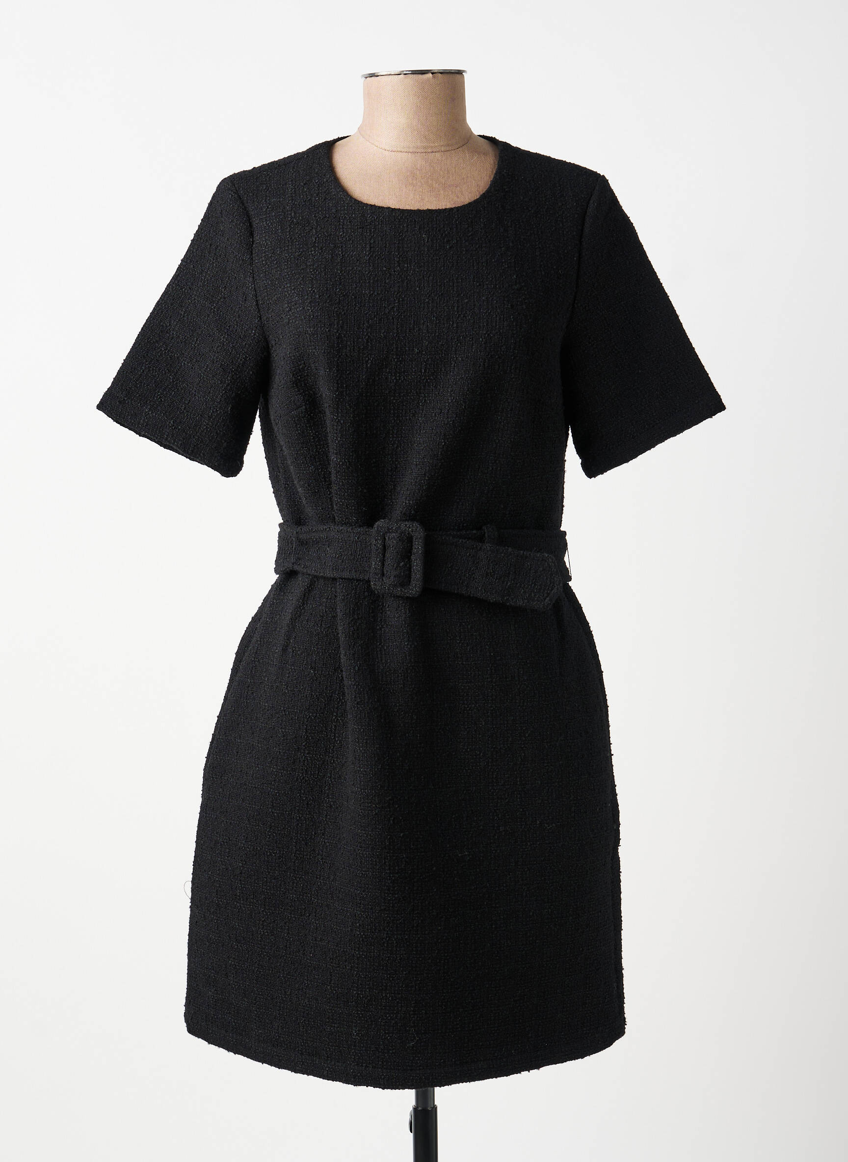 Robe mi-longue manches courtes manches courtes noir YAYA femme