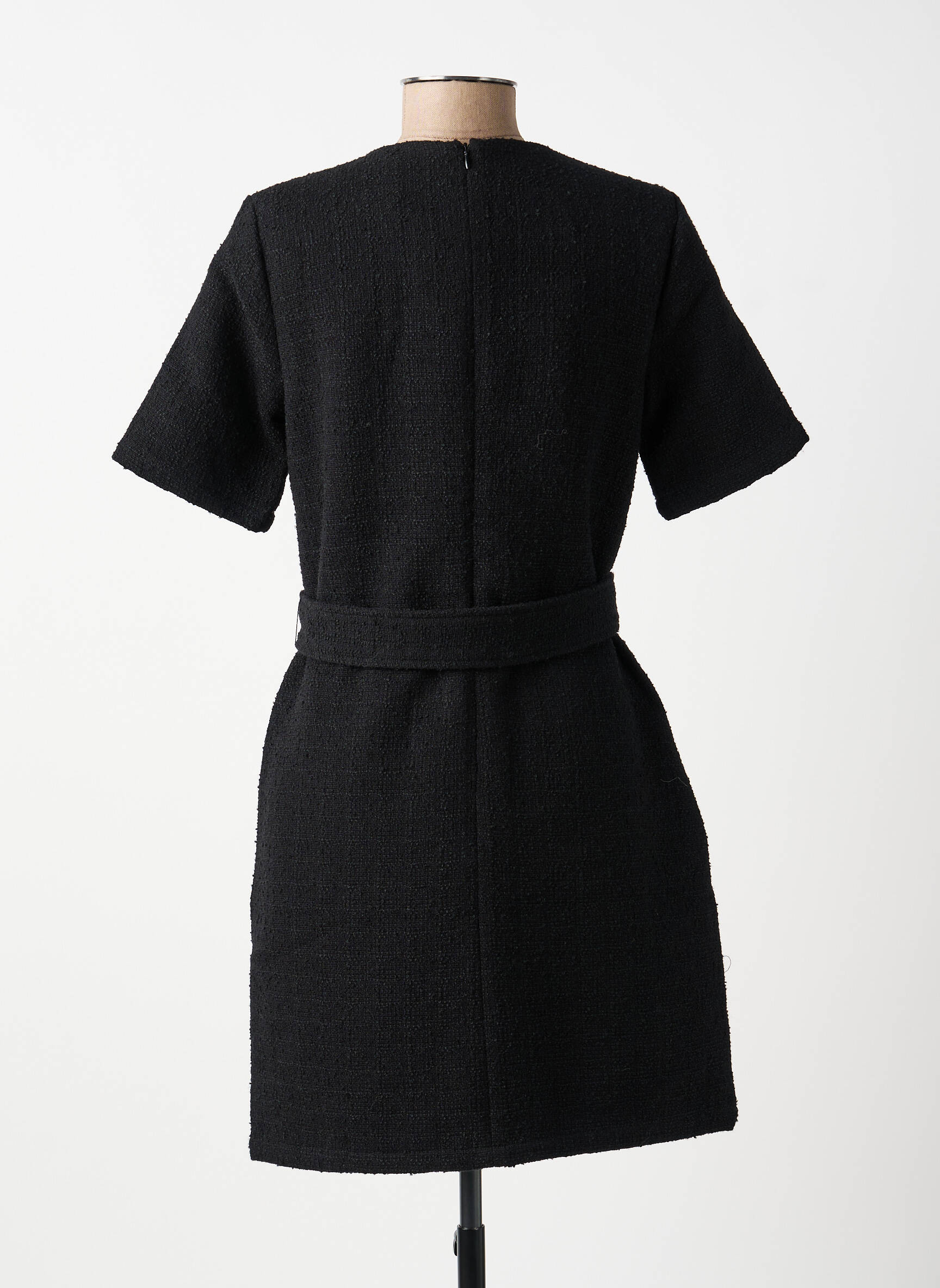Robe mi-longue manches courtes manches courtes noir YAYA femme