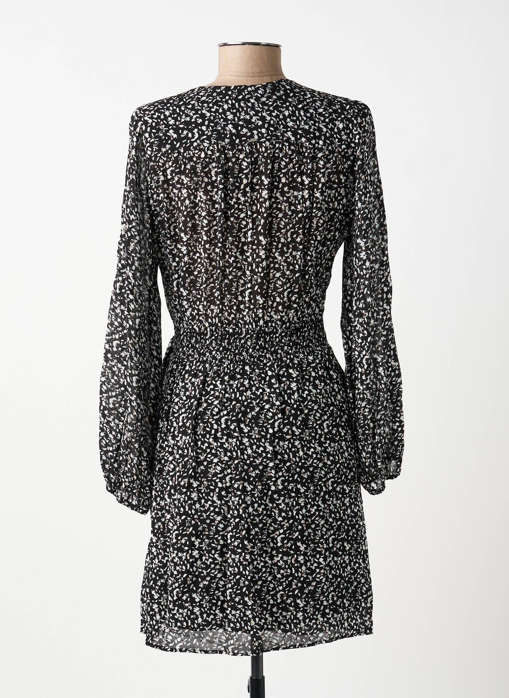 Robe mi-longue imprimé fantaisie manches longues noir IKKS femme