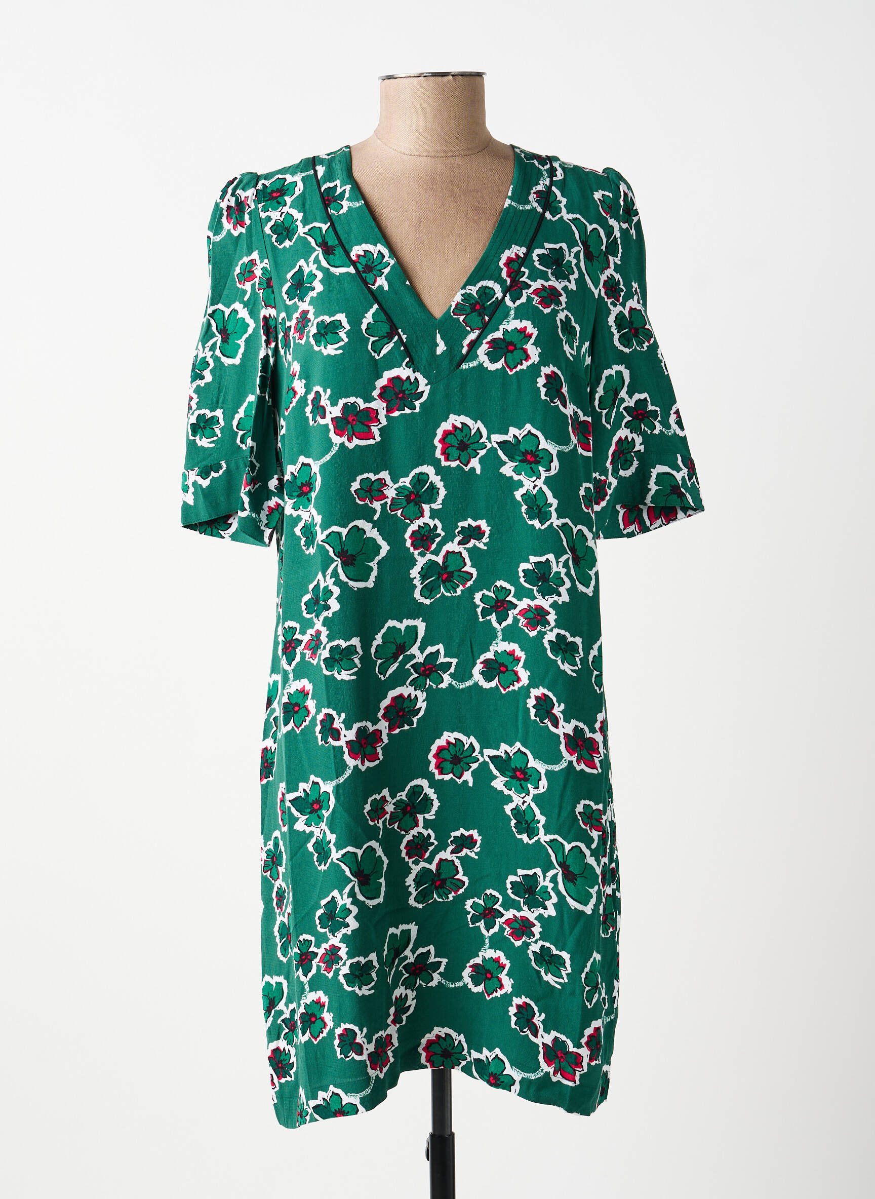Robe mi-longue imprimé fantaisie manches courtes vert IKKS femme