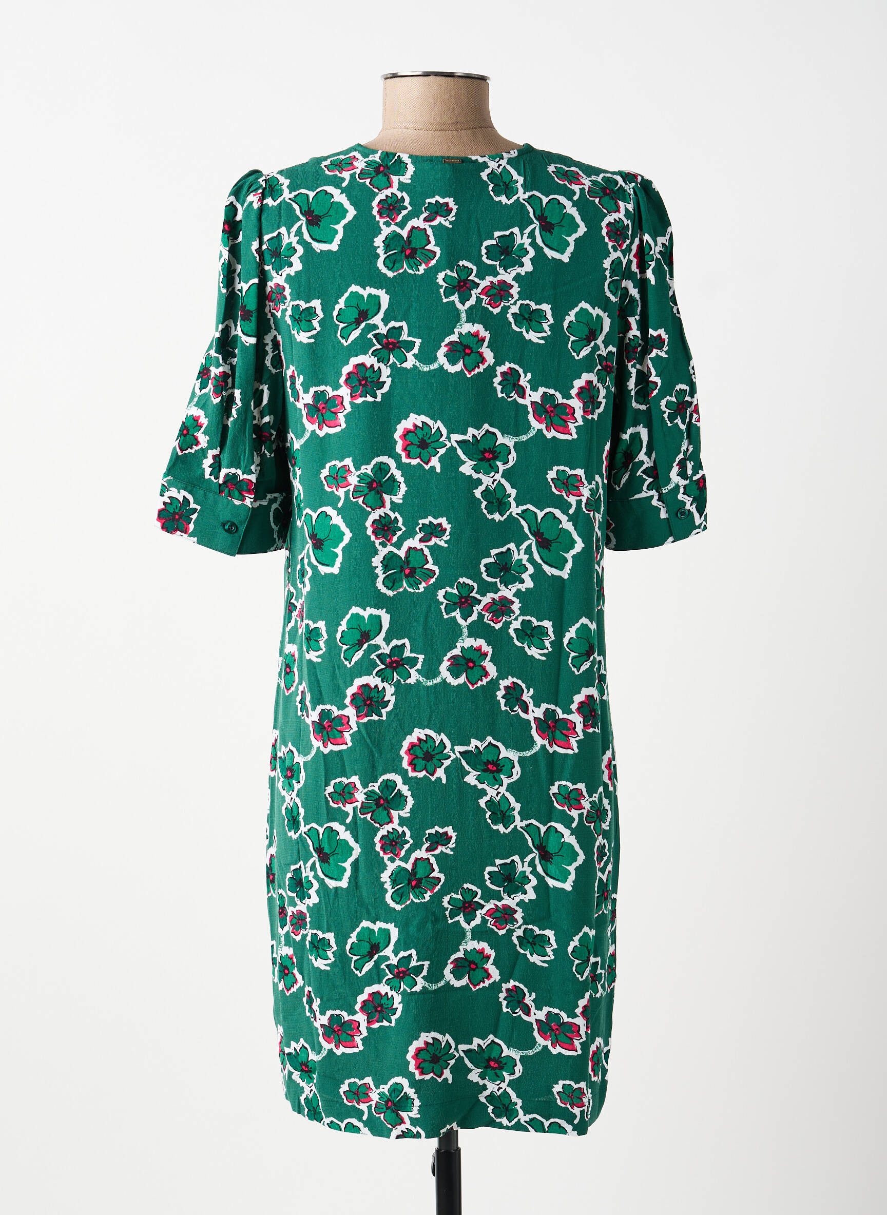 Robe mi-longue imprimé fantaisie manches courtes vert IKKS femme
