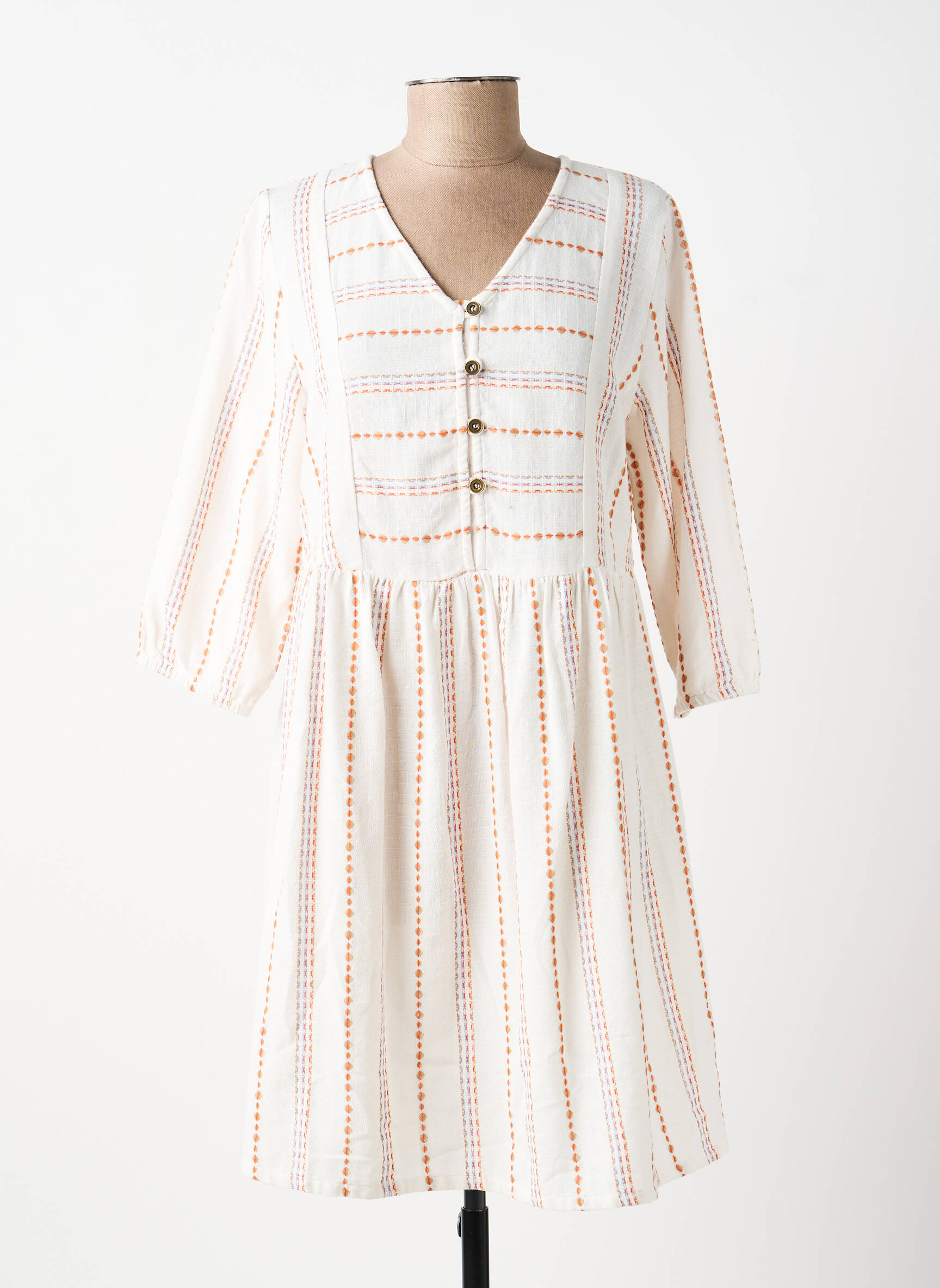 Robe mi-longue manches 3/4 manches 3/4 blanc MD'M femme