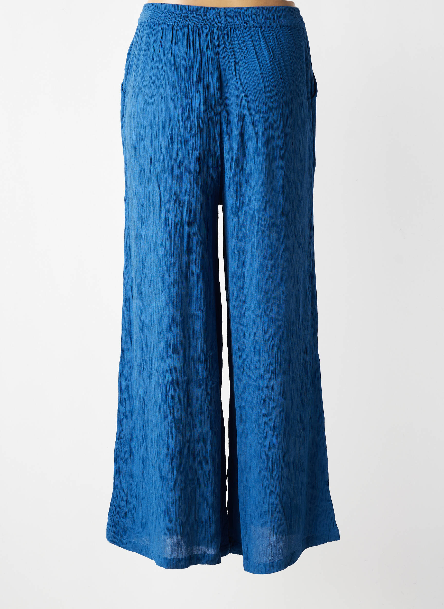 Pantalon large tissage crêpe taille normale bleu AGATHE & LOUISE femme