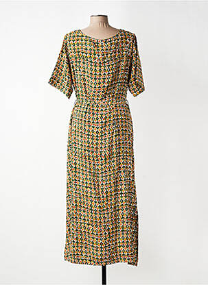Robe longue tissage popeline manches courtes vert AGATHE & LOUISE femme