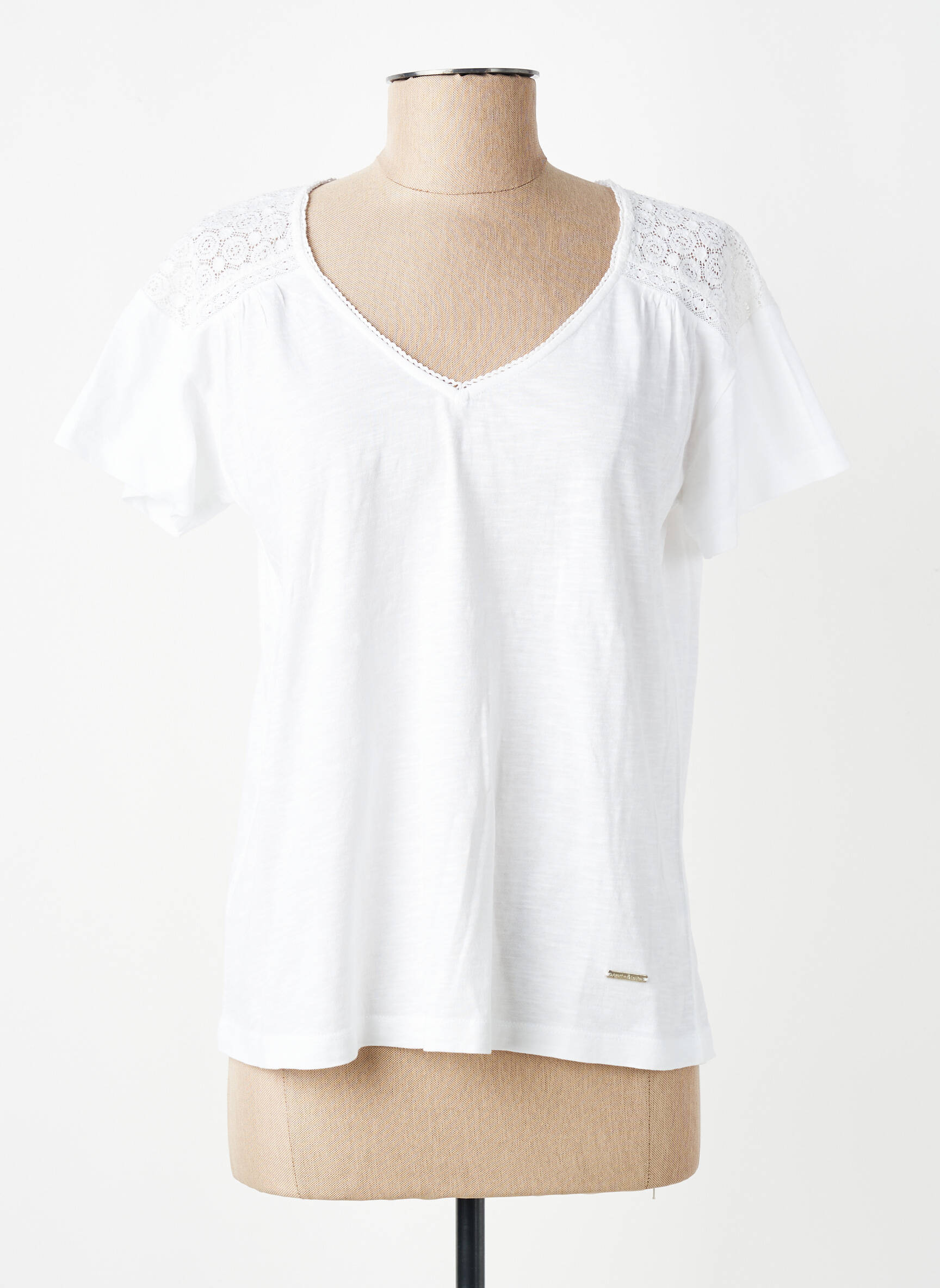 T-shirt col v manches courtes blanc AGATHE & LOUISE femme