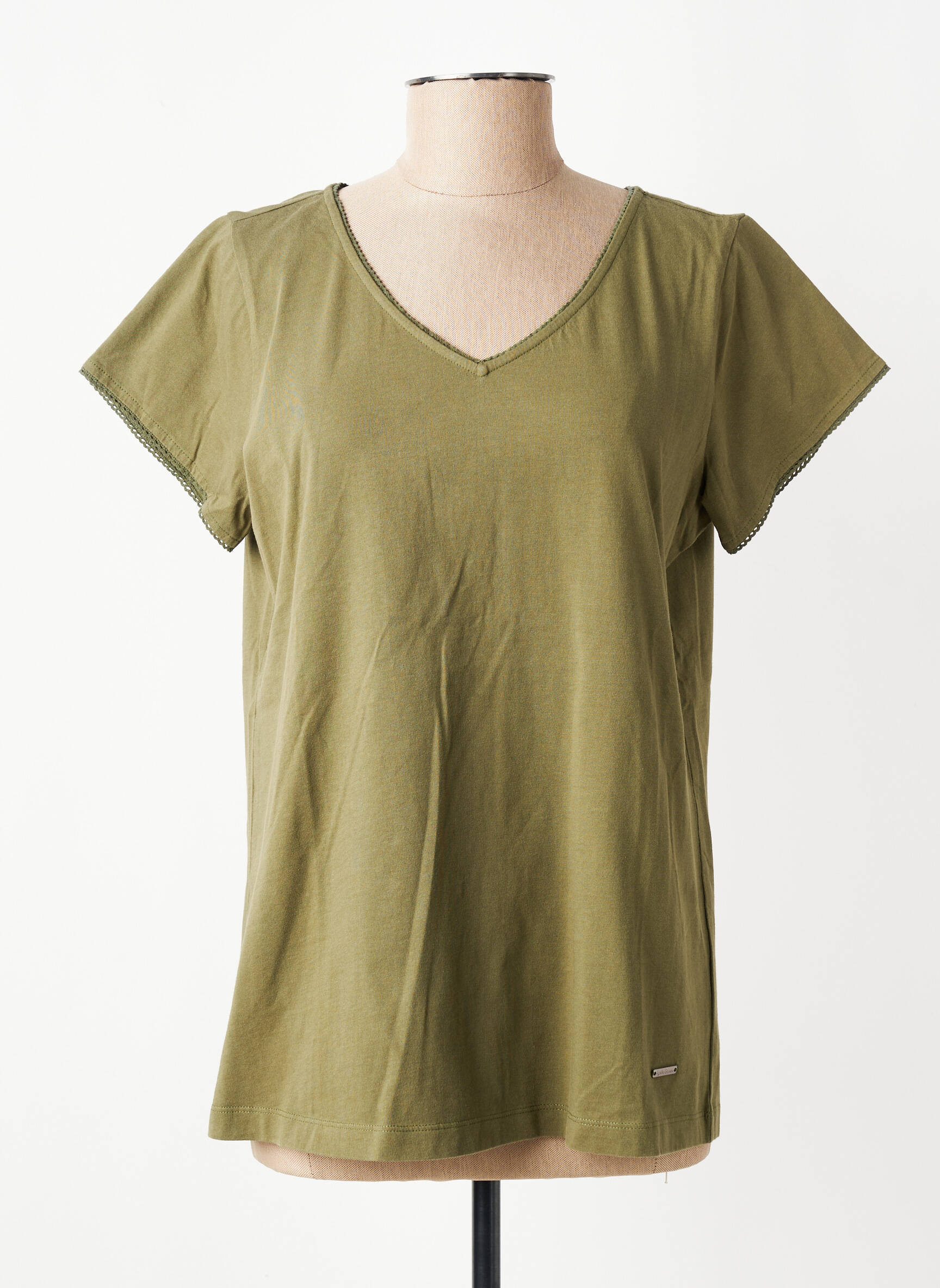 T-shirt col v manches courtes vert AGATHE & LOUISE femme