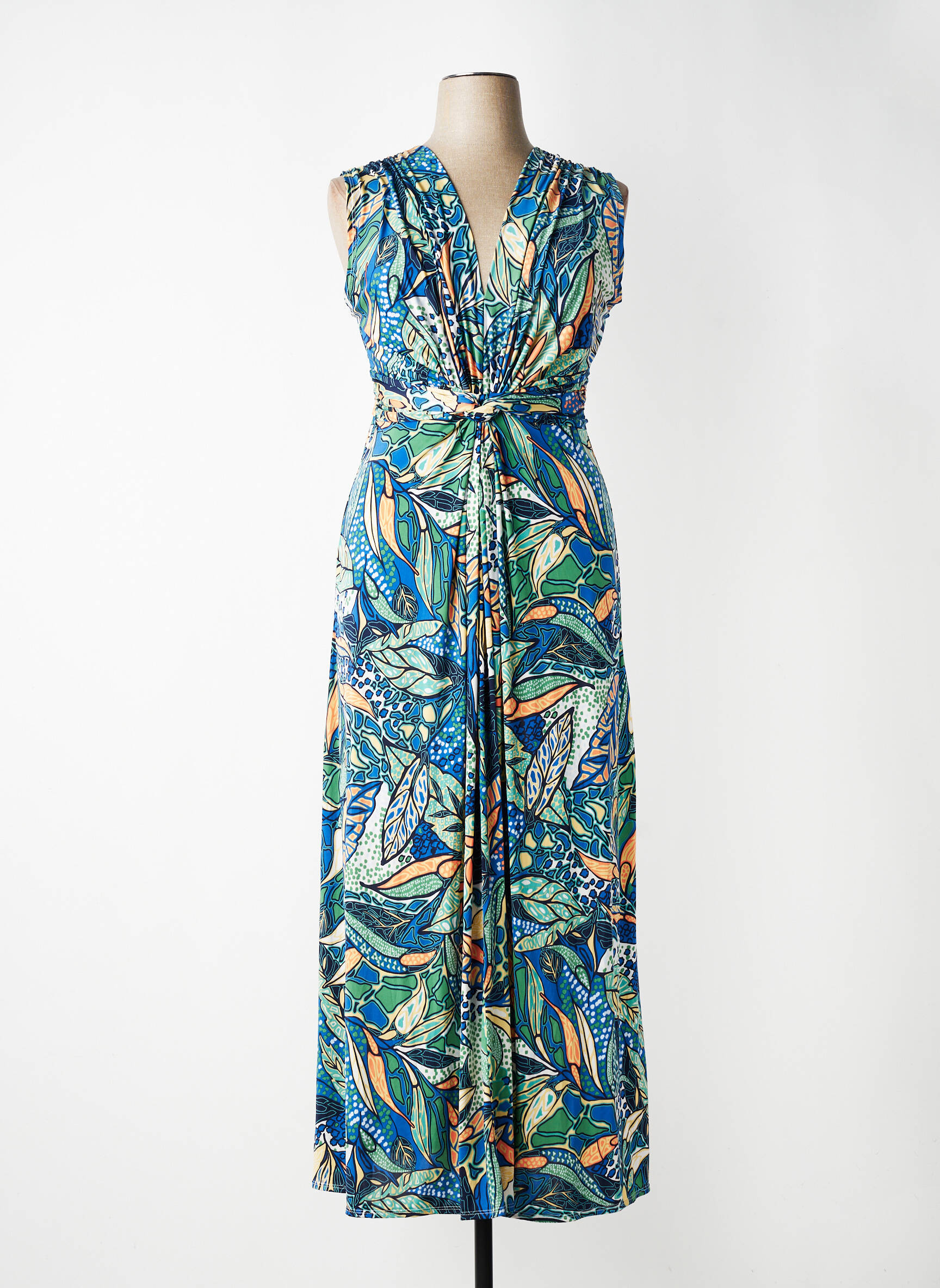 Robe longue imprimé fantaisie sans manche bleu ATLANTA femme