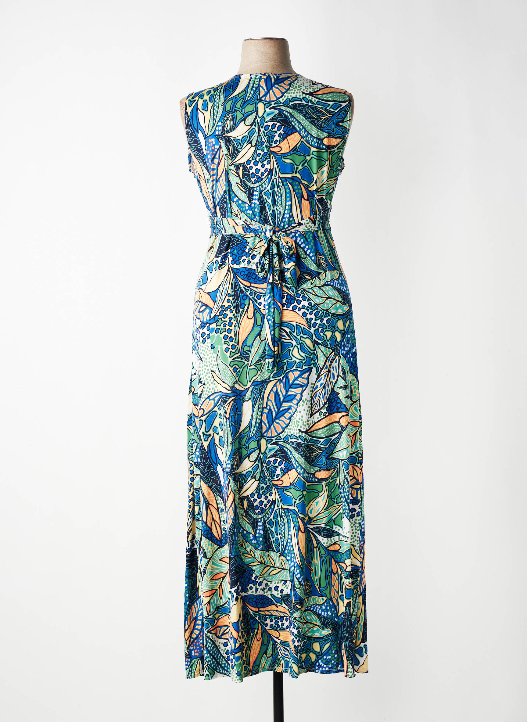 Robe longue imprimé fantaisie sans manche bleu ATLANTA femme