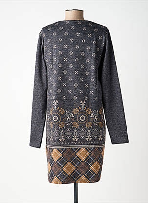 Robe mi-longue imprimé fantaisie manches longues gris GALMALLA femme
