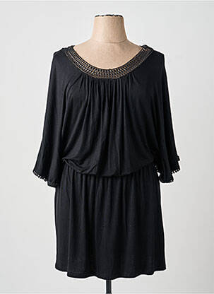 Robe mi-longue coupe fluide manches longues noir MIRA TAREN femme