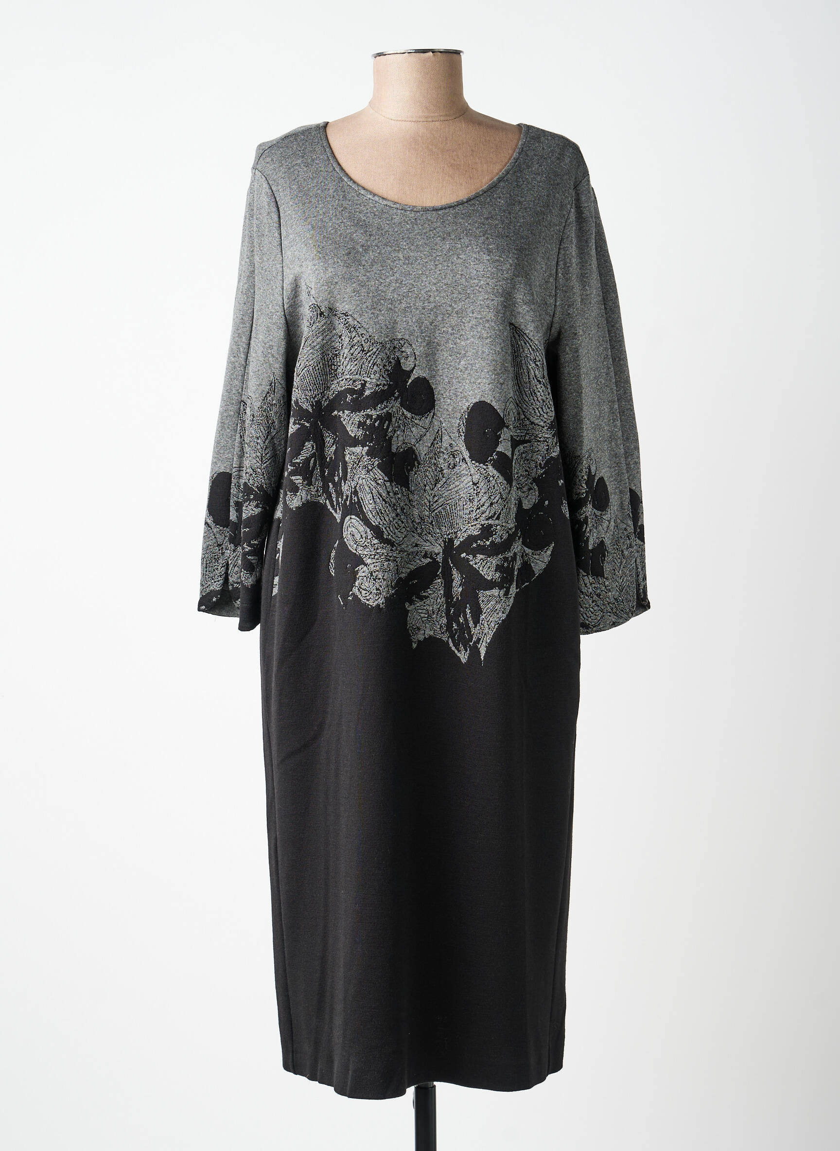 Robe mi-longue manches longues manches longues gris ELENA MIRO femme