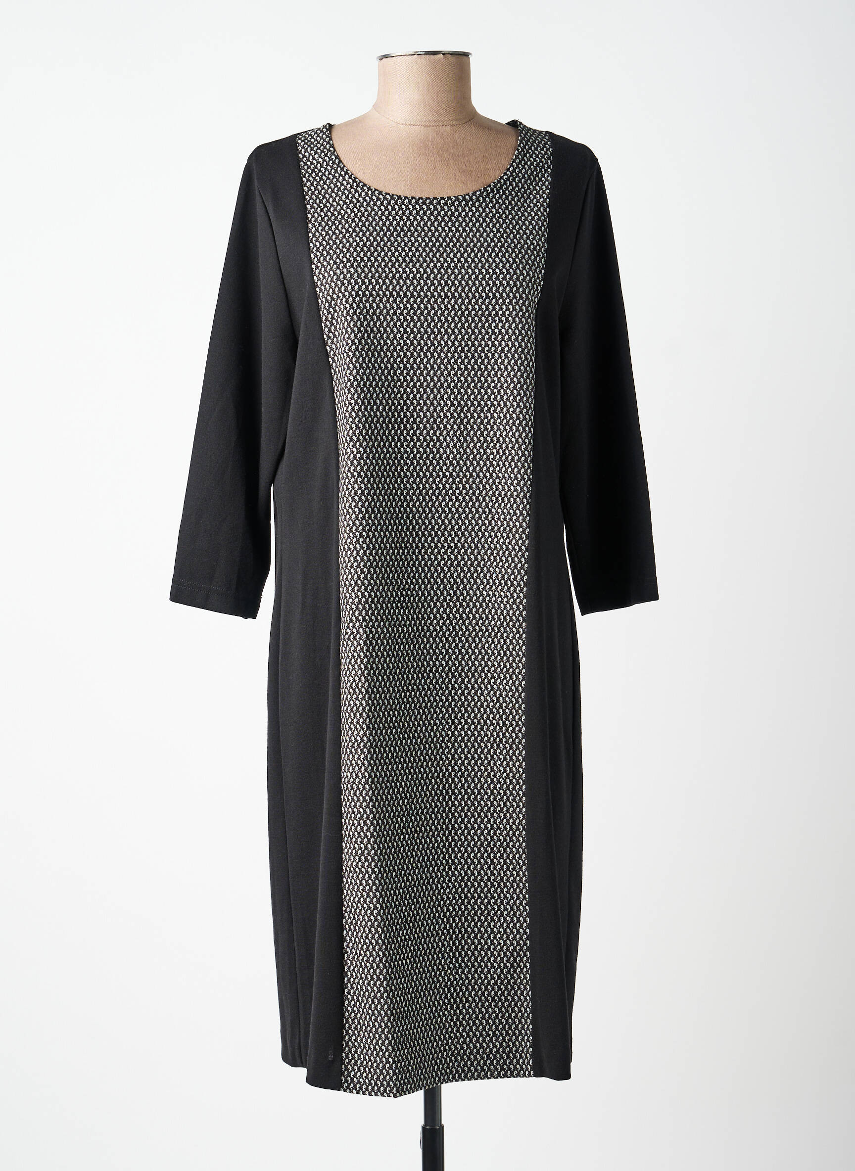 Robe mi-longue imprimé fantaisie manches longues noir GRIFFON femme