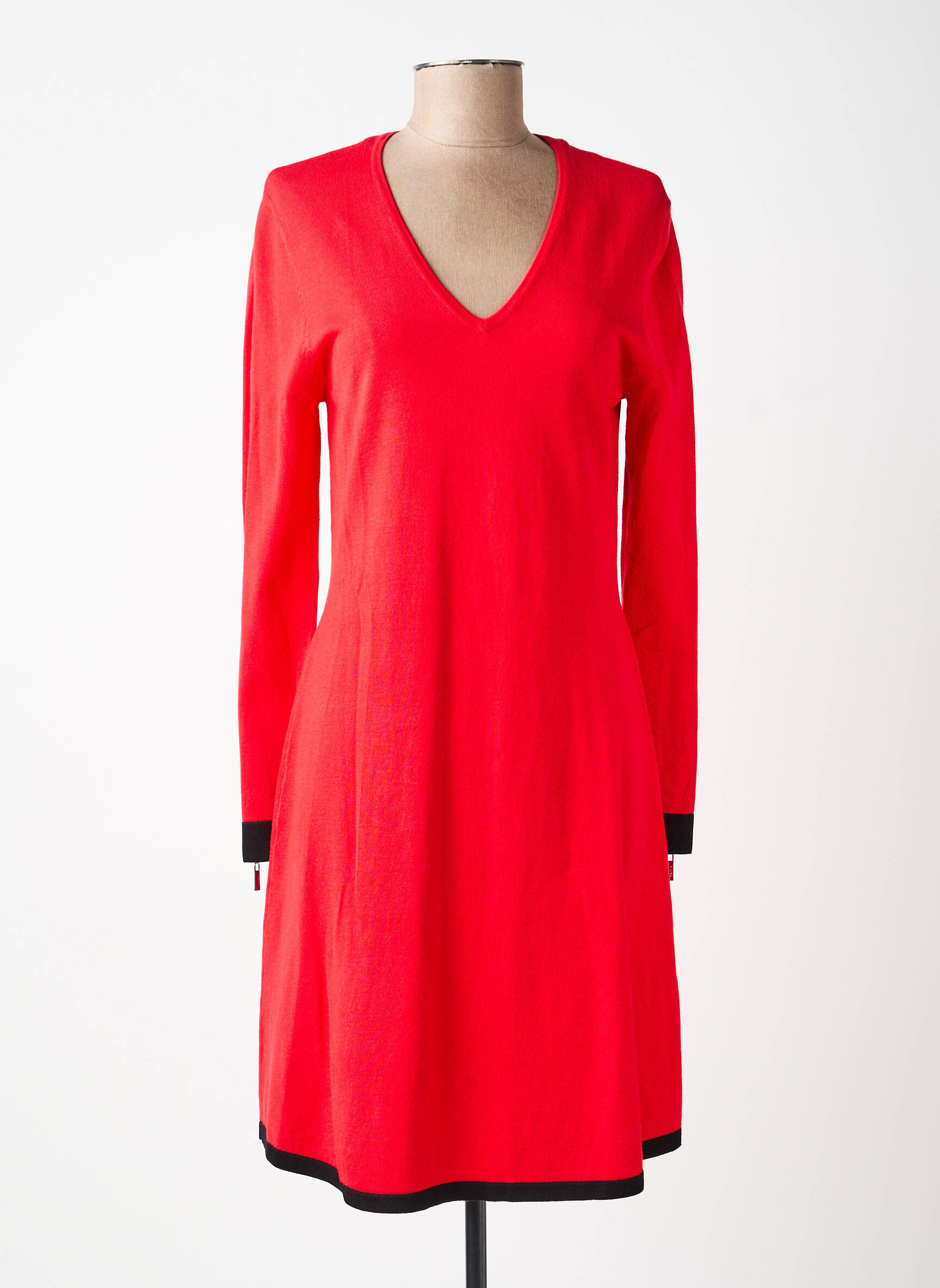Robe pull col v manches longues rouge MARBLE femme