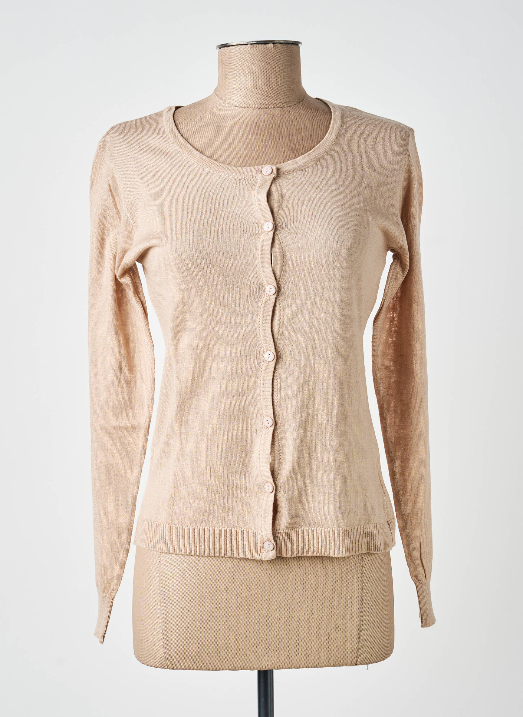Gilet manches longues col rond beige ASSUILI femme