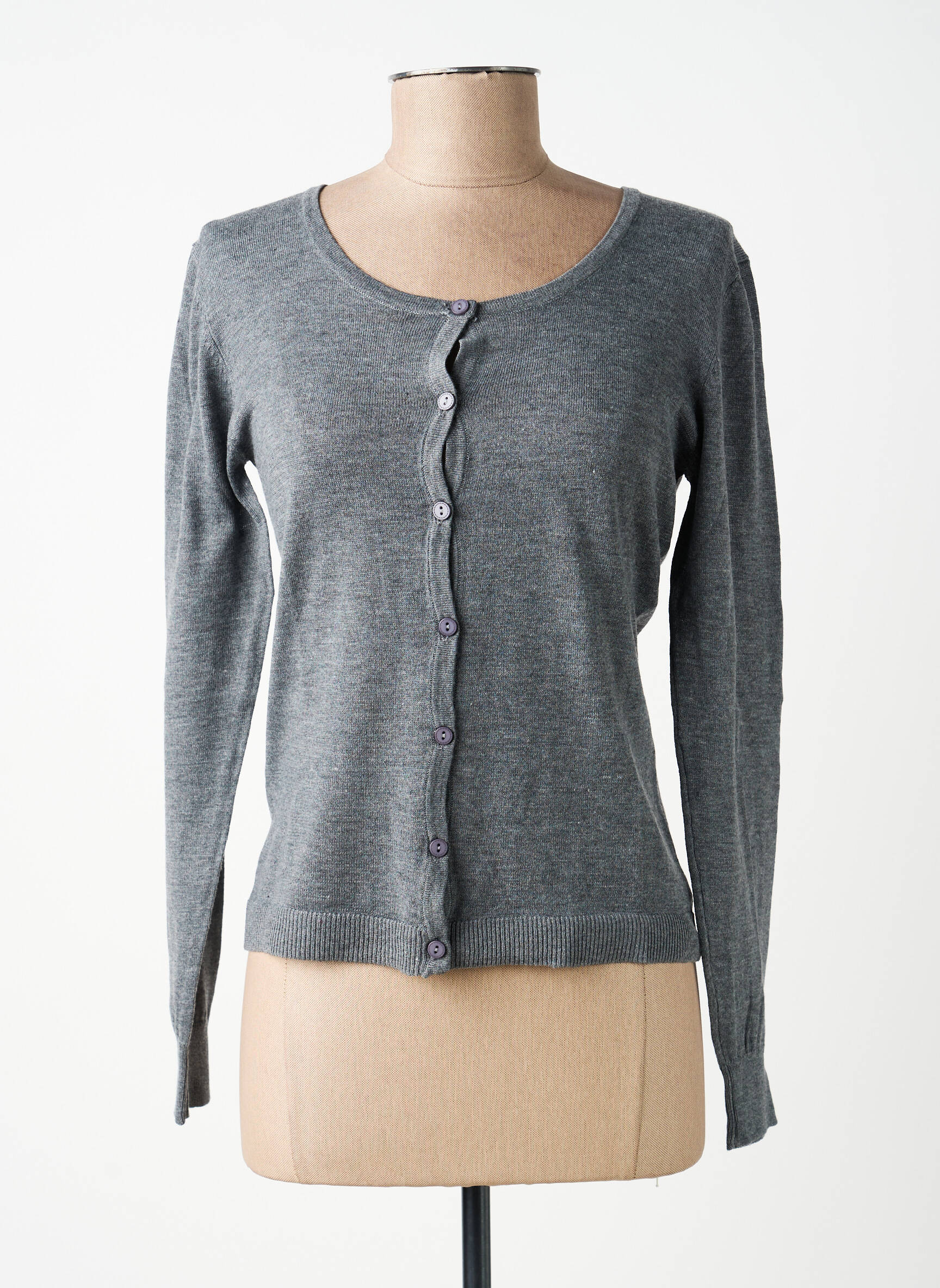 Gilet manches longues col rond gris ASSUILI femme