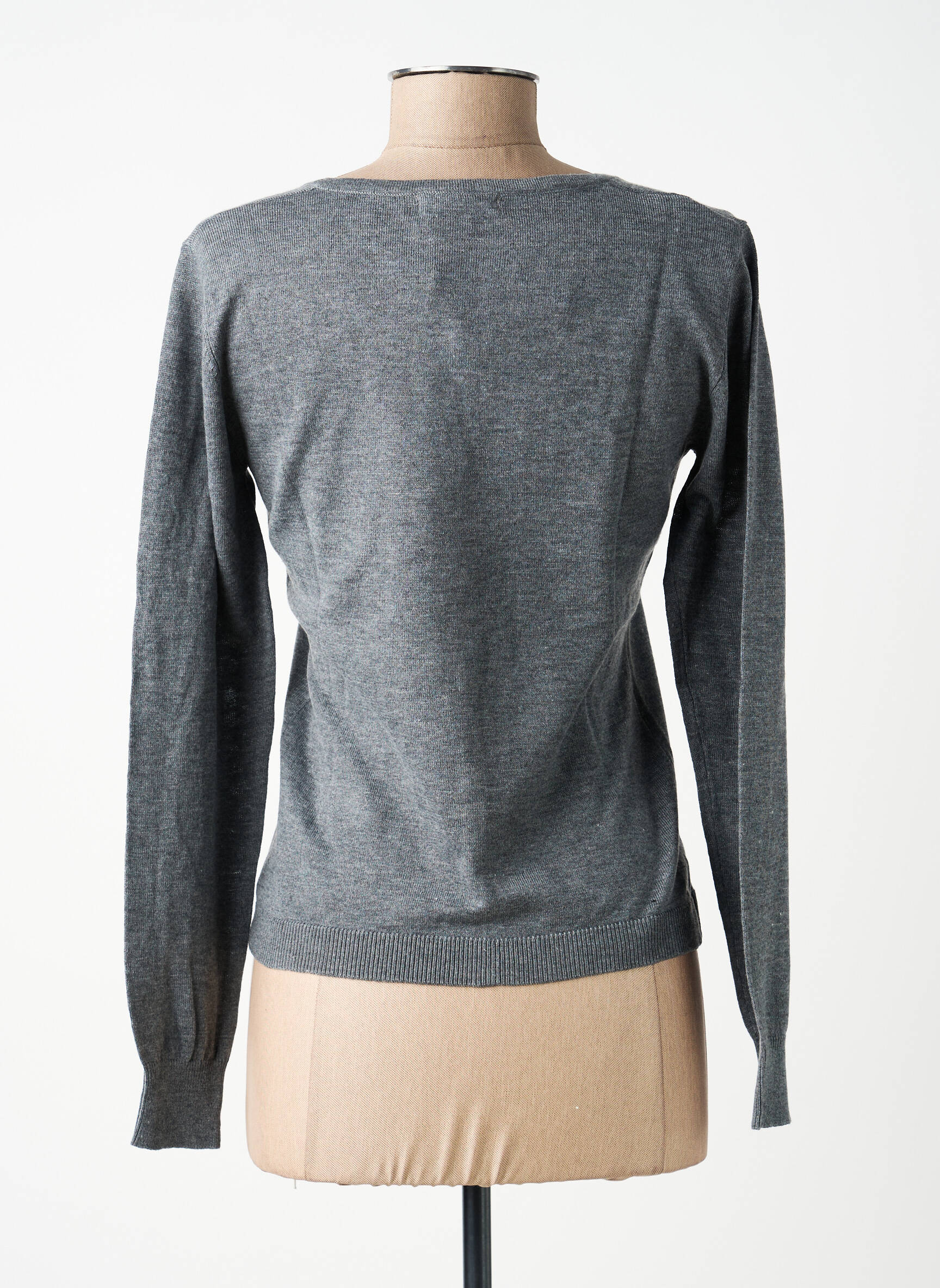 Gilet manches longues col rond gris ASSUILI femme