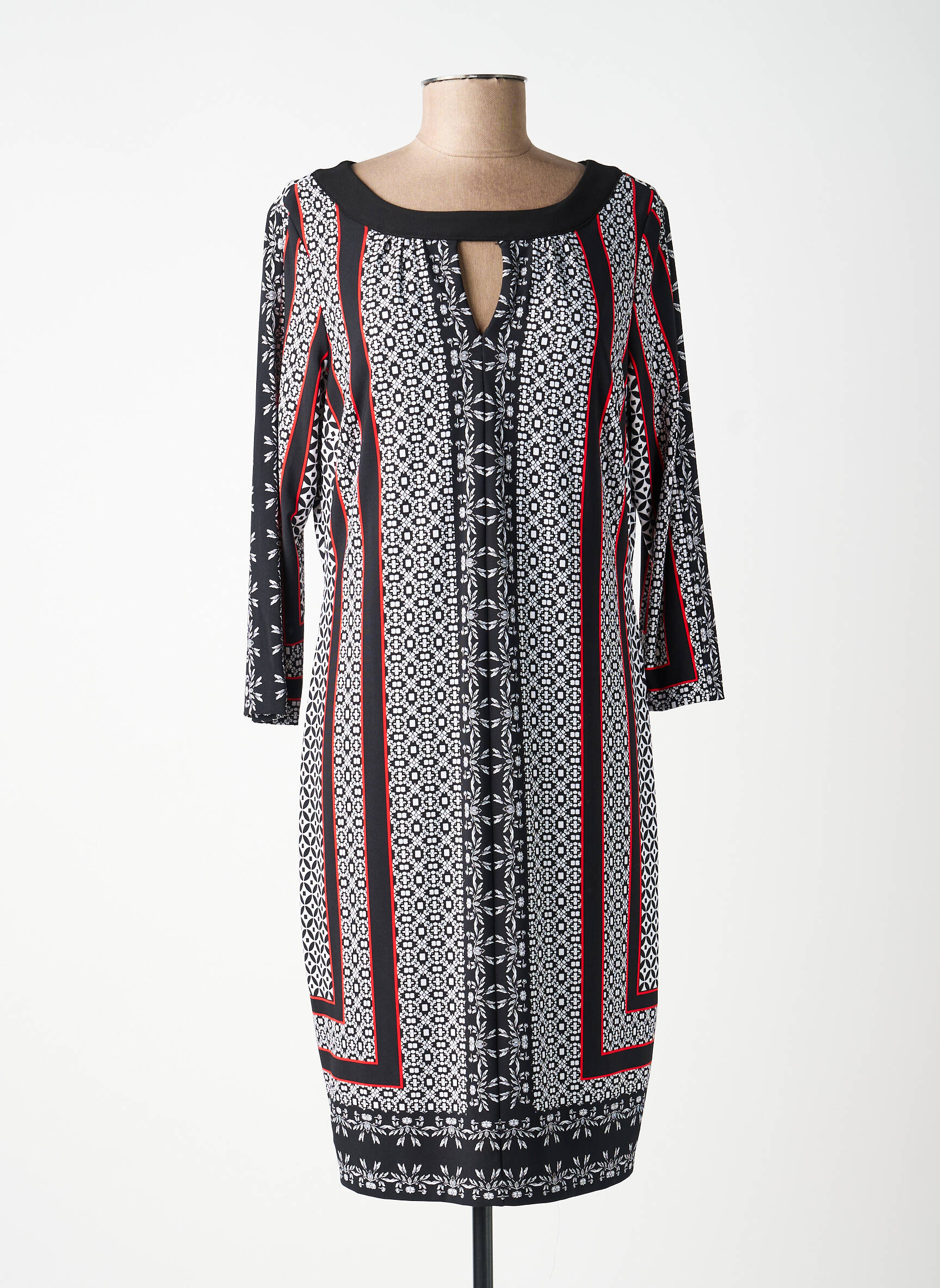 Robe mi-longue imprimé fantaisie manches longues noir JOSEPH RIBKOFF femme