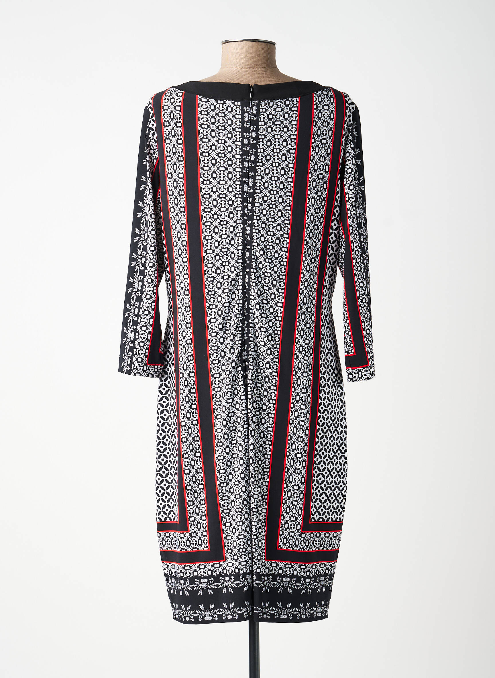 Robe mi-longue imprimé fantaisie manches longues noir JOSEPH RIBKOFF femme