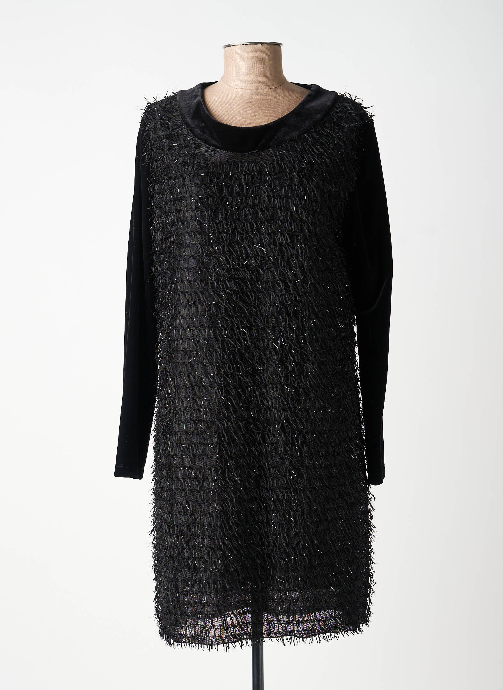 Robe mi-longue manches longues manches longues noir K'TENDANCES femme