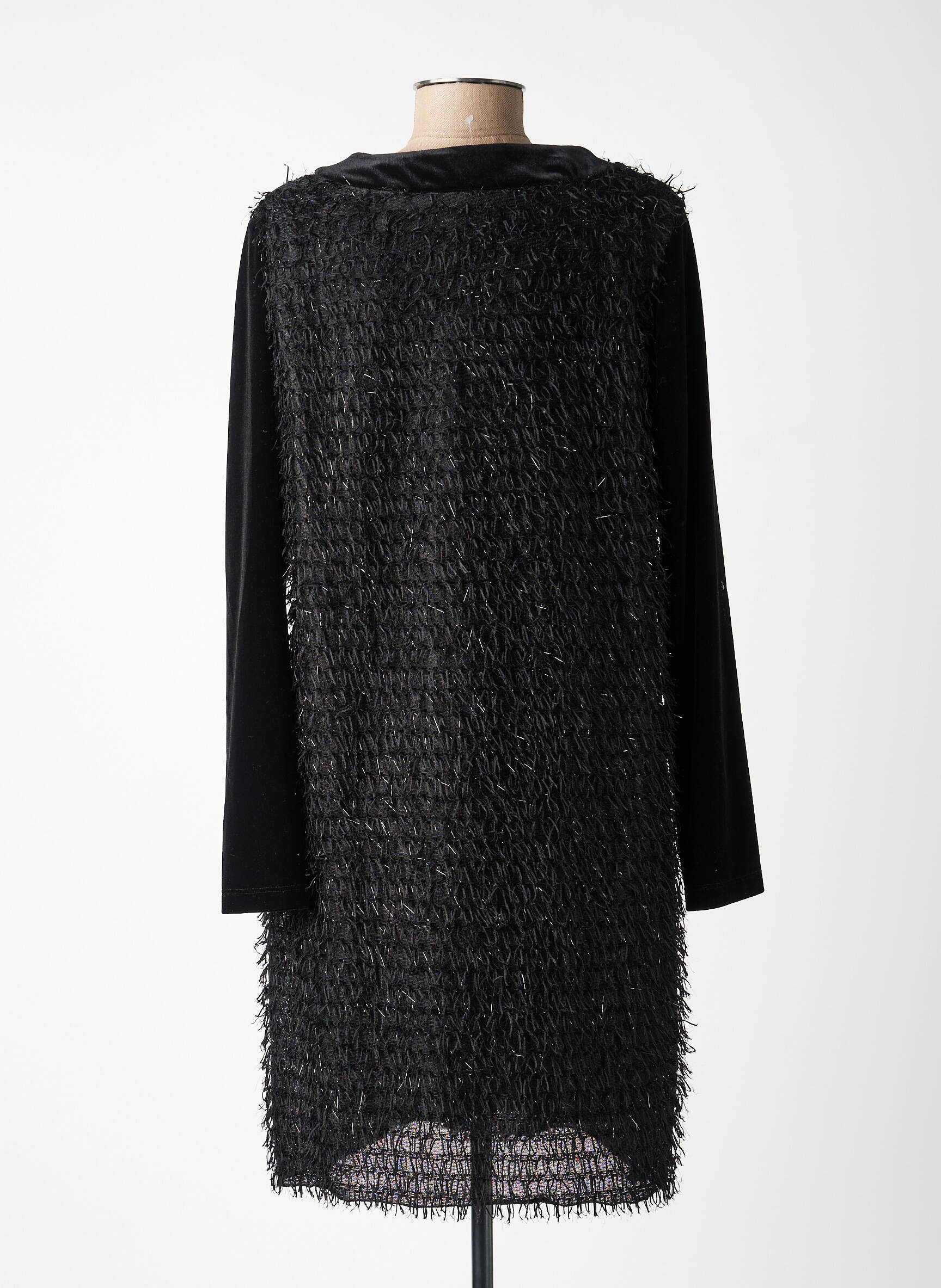 Robe mi-longue manches longues manches longues noir K'TENDANCES femme