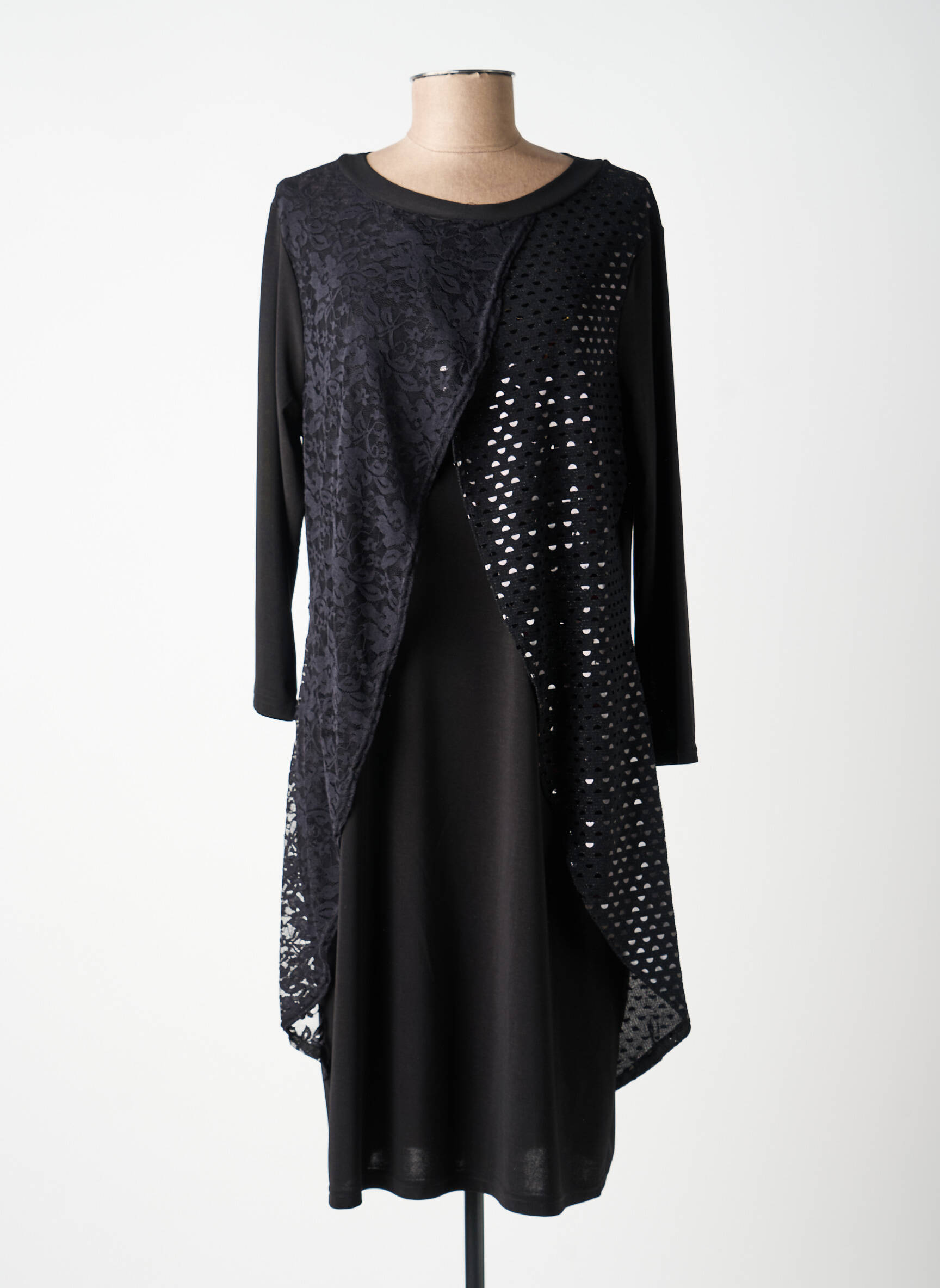 Robe mi-longue coupe fluide manches longues noir VETISTYLE femme
