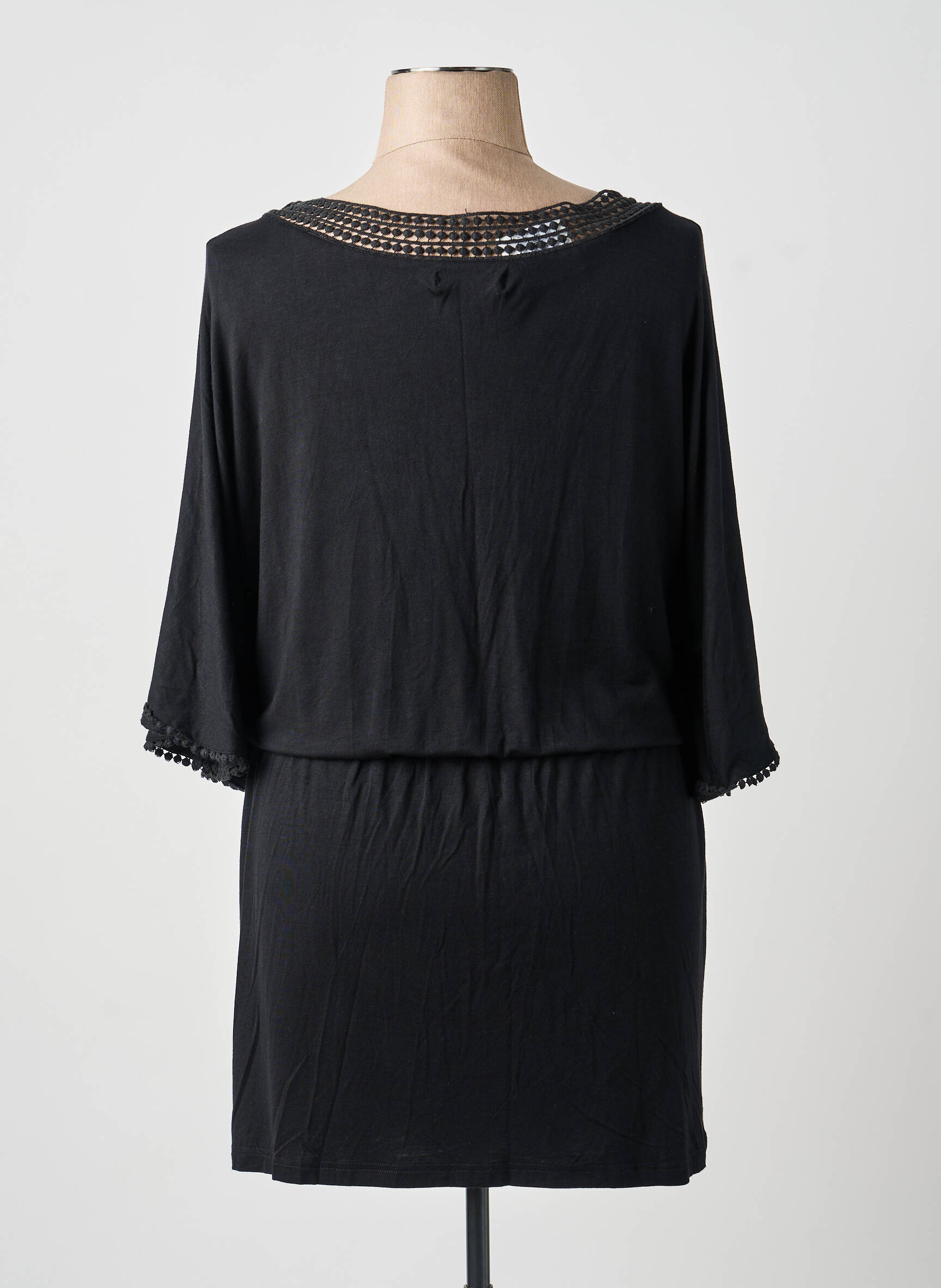 Robe mi-longue coupe fluide manches longues noir MIRA TAREN femme