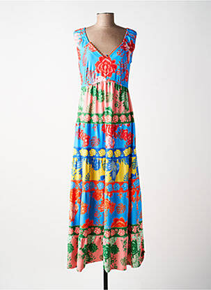 Robe longue imprimé fleurs sans manche bleu K-DESIGN femme
