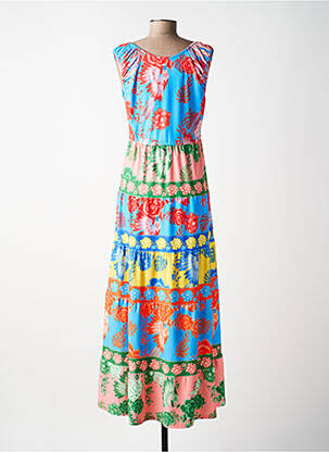 Robe longue imprimé fleurs sans manche bleu K-DESIGN femme