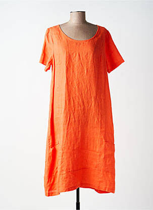 Robe mi-longue tissage crêpe manches courtes orange K femme