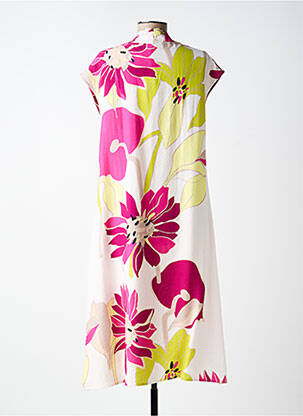 Robe mi-longue coupe fluide manches courtes jaune SCORZZO femme