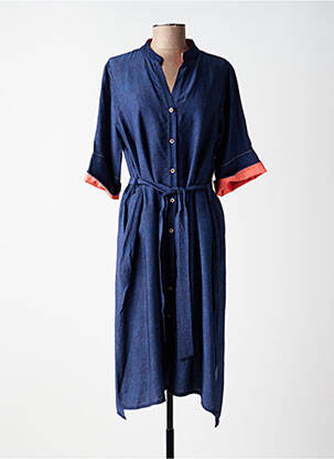 Robe mi-longue manches courtes manches courtes bleu SCORZZO femme