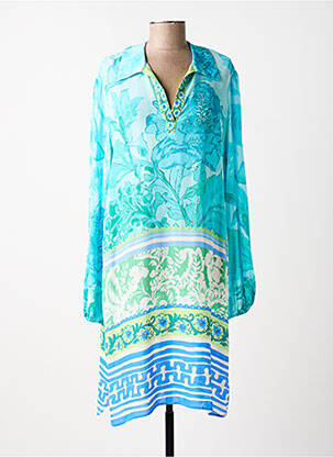 Robe mi-longue coupe fluide manches longues bleu YIPPIE HIPPIE femme
