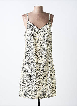 Robe mi-longue col v fines bretelles beige EVA KAYAN femme