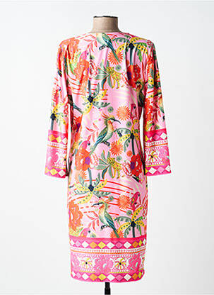 Robe mi-longue imprimé fleurs manches 3/4 rose K-DESIGN femme