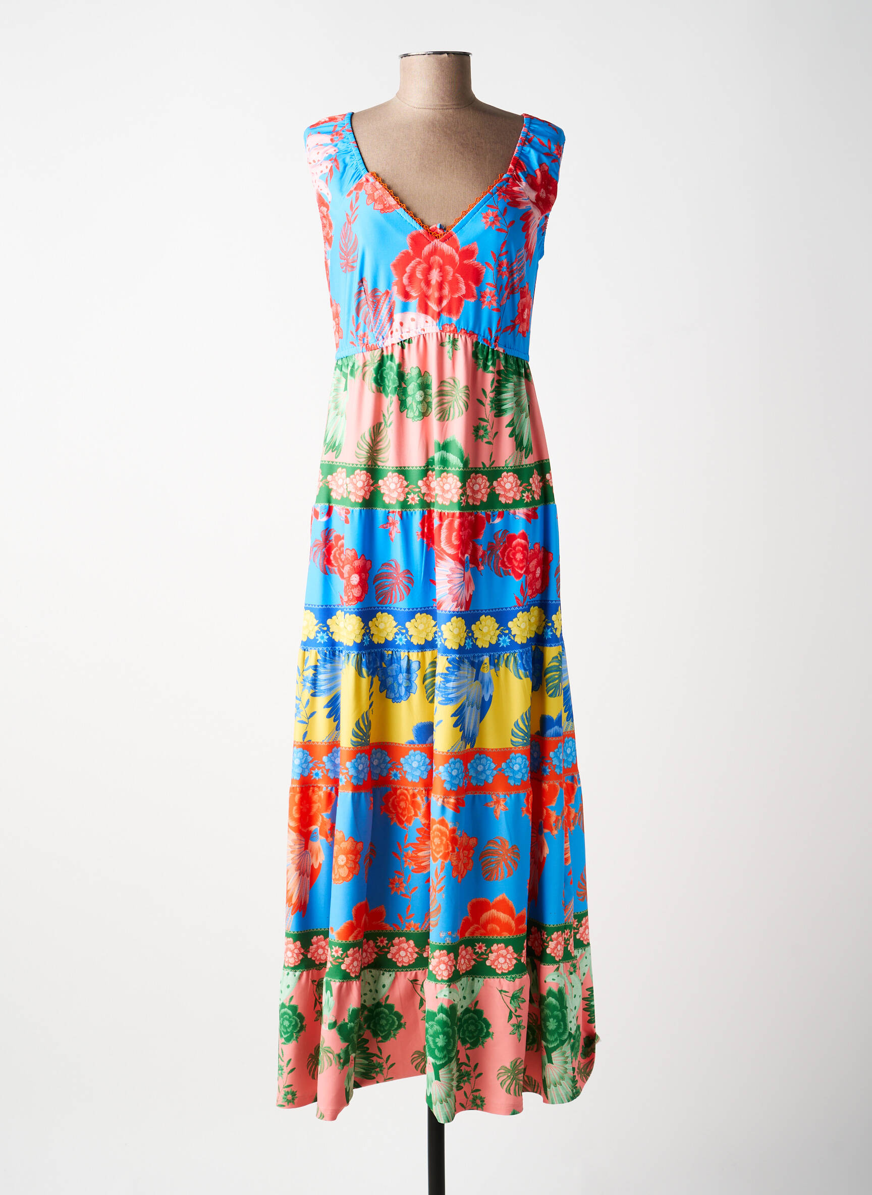 Robe longue imprimé fleurs sans manche bleu K-DESIGN femme
