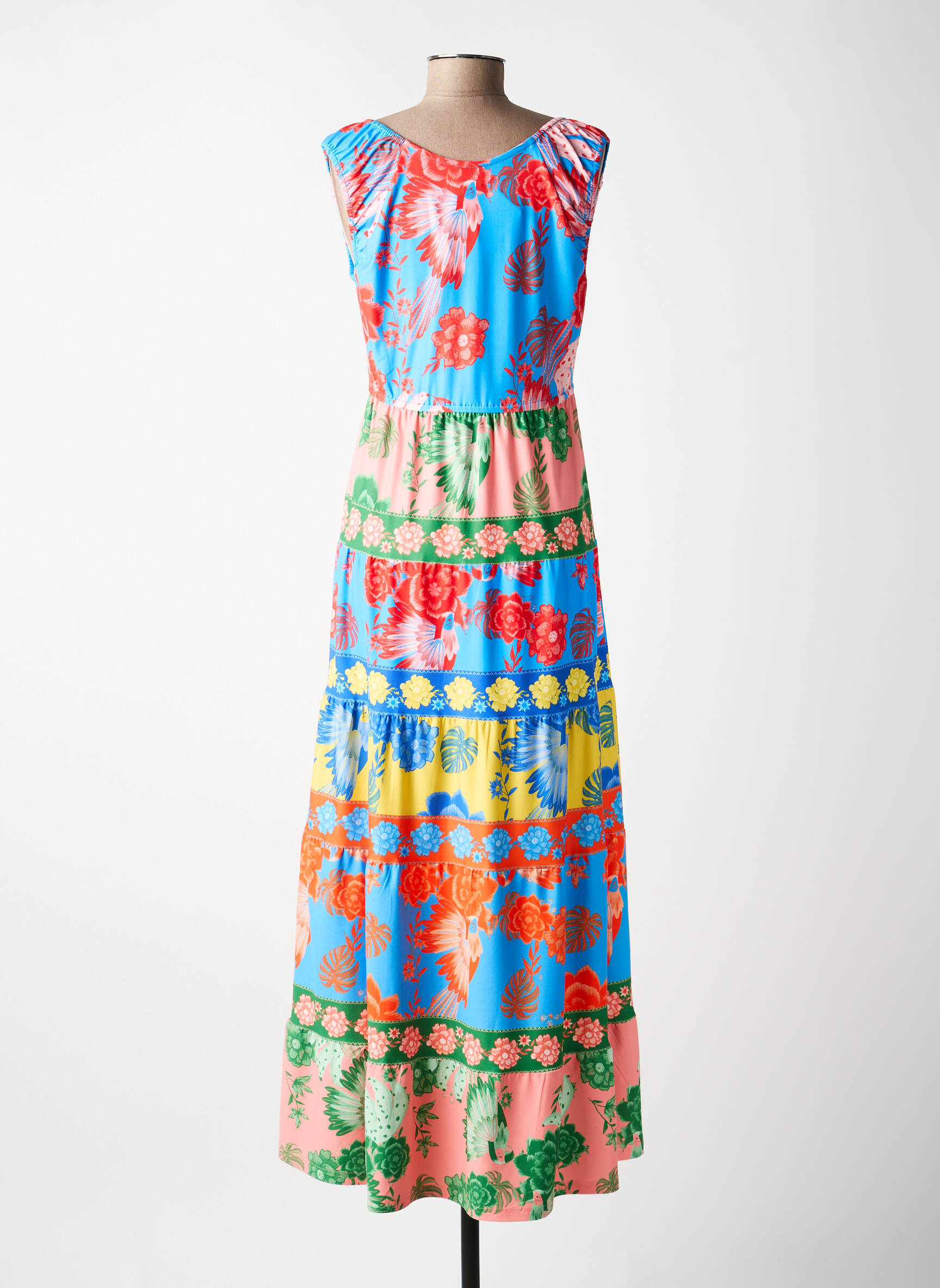 Robe longue imprimé fleurs sans manche bleu K-DESIGN femme