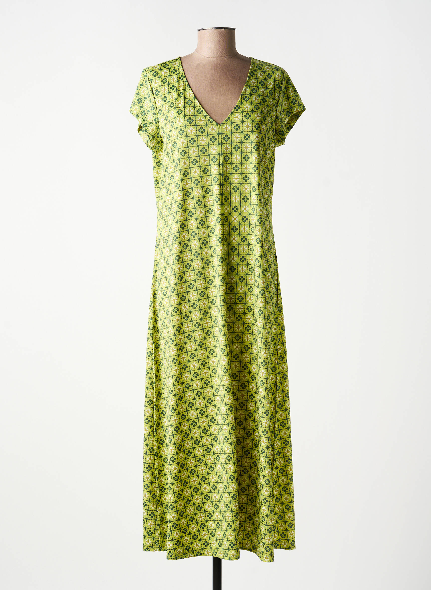 Robe longue manches courtes manches courtes vert SURKANA femme