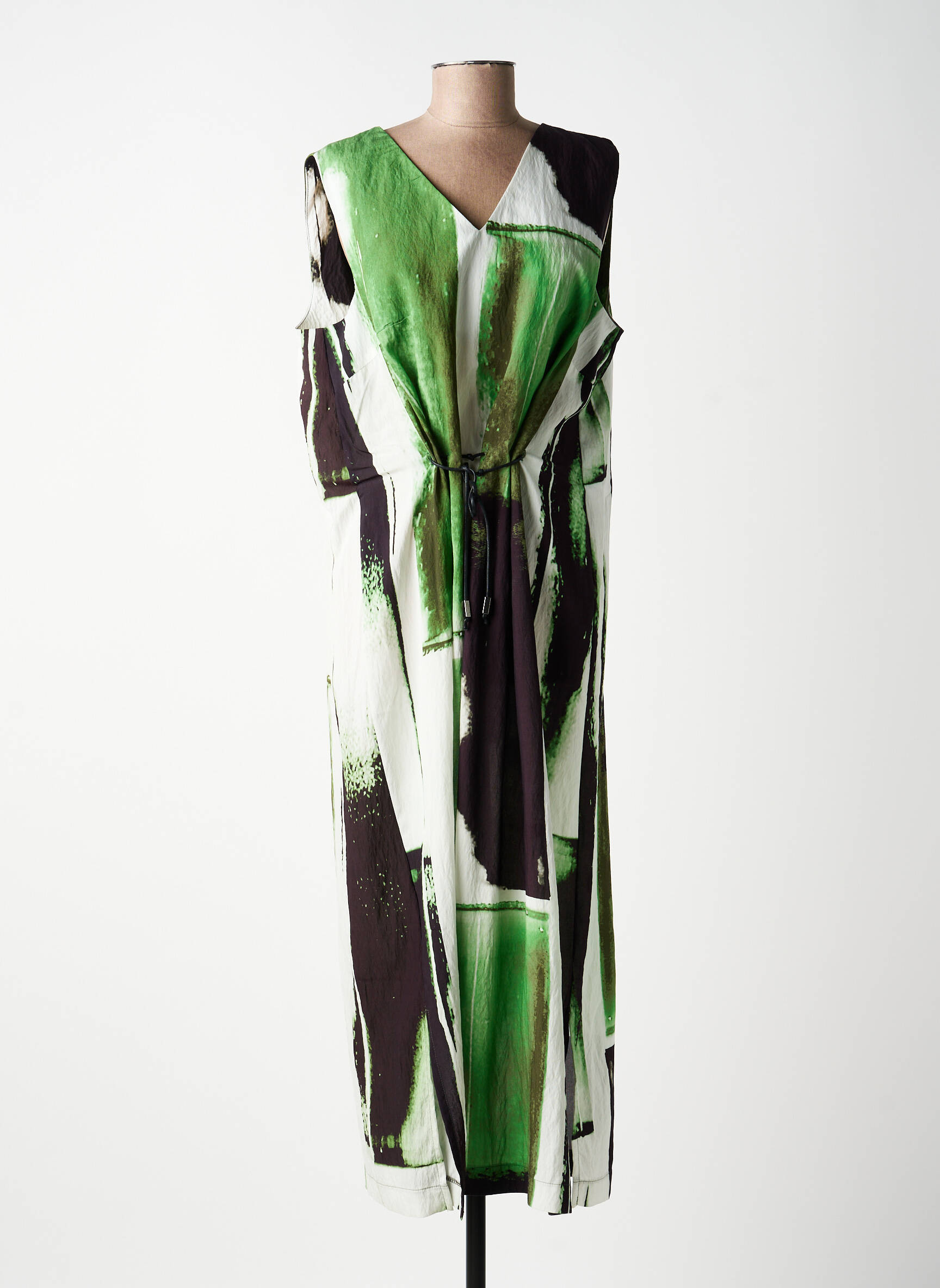 Robe longue imprimé fantaisie sans manche vert OZAI N KU femme