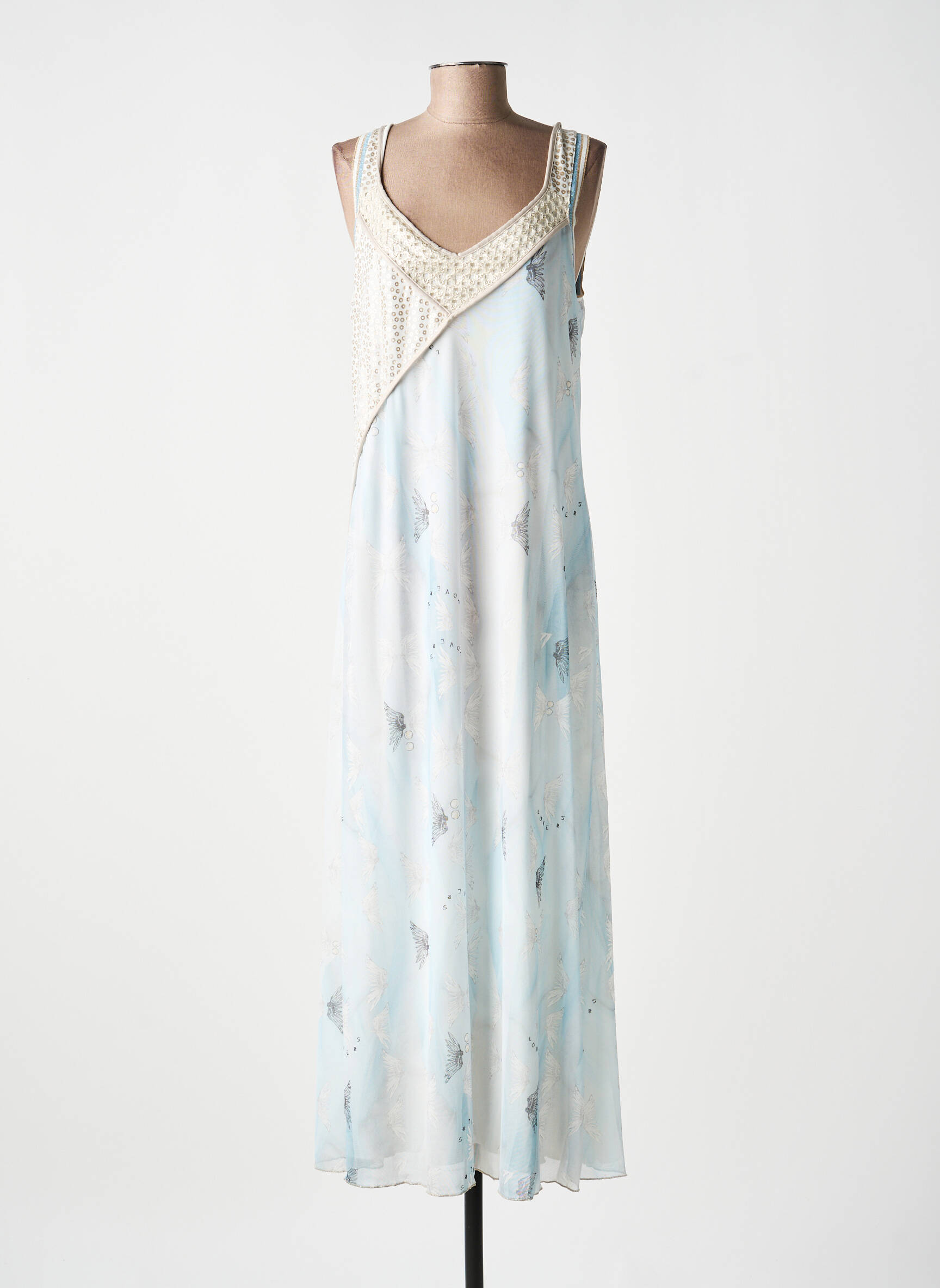 Robe longue imprimé fantaisie sans manche bleu ELISA CAVALETTI femme