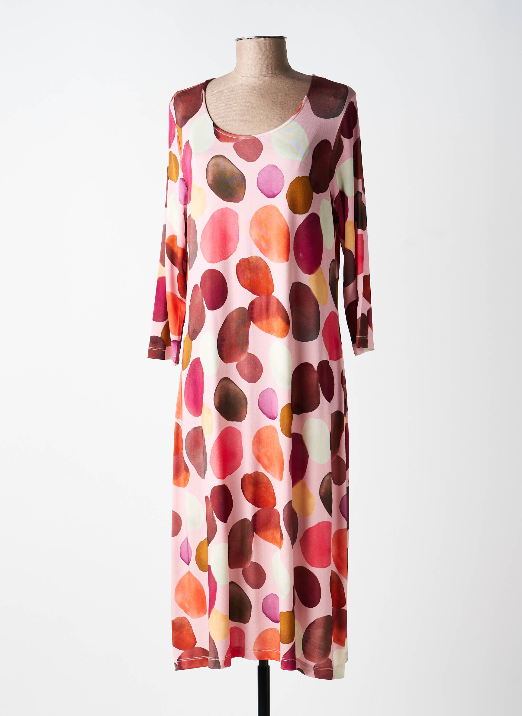 Robe mi-longue manches 3/4 manches 3/4 rose ALEMBIKA femme