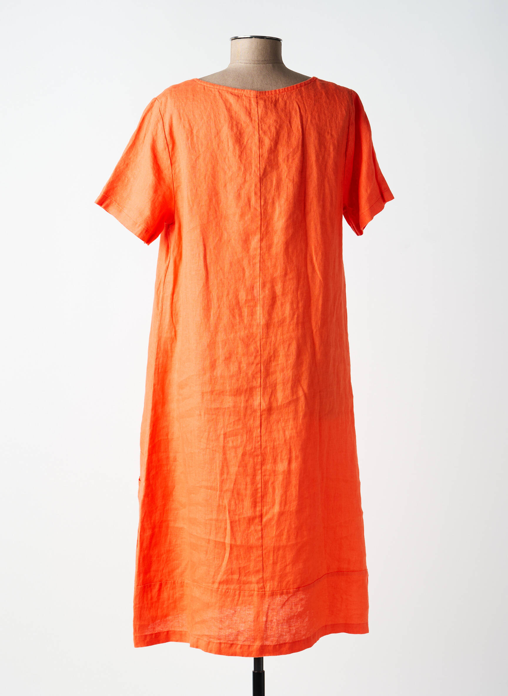Robe mi-longue tissage crêpe manches courtes orange K femme