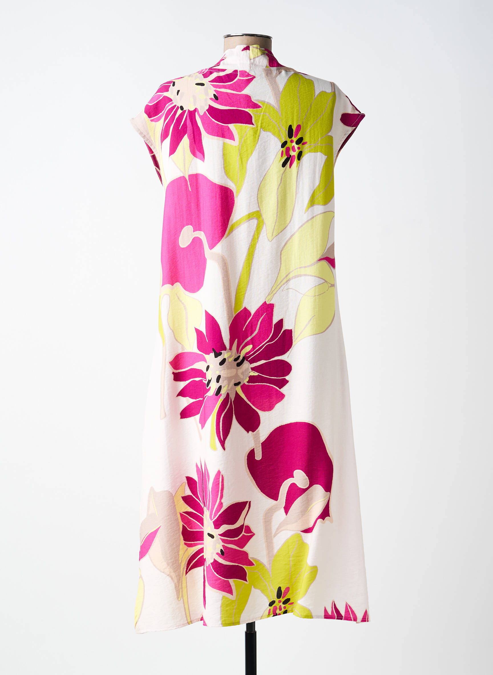 Robe mi-longue coupe fluide manches courtes jaune SCORZZO femme