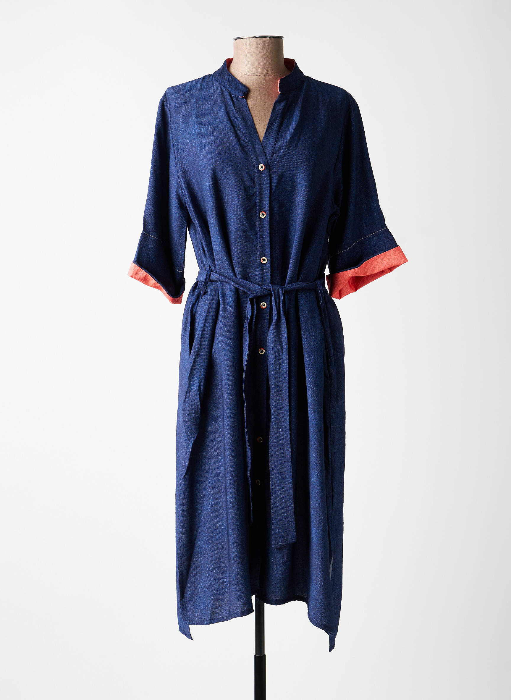 Robe mi-longue manches courtes manches courtes bleu SCORZZO femme