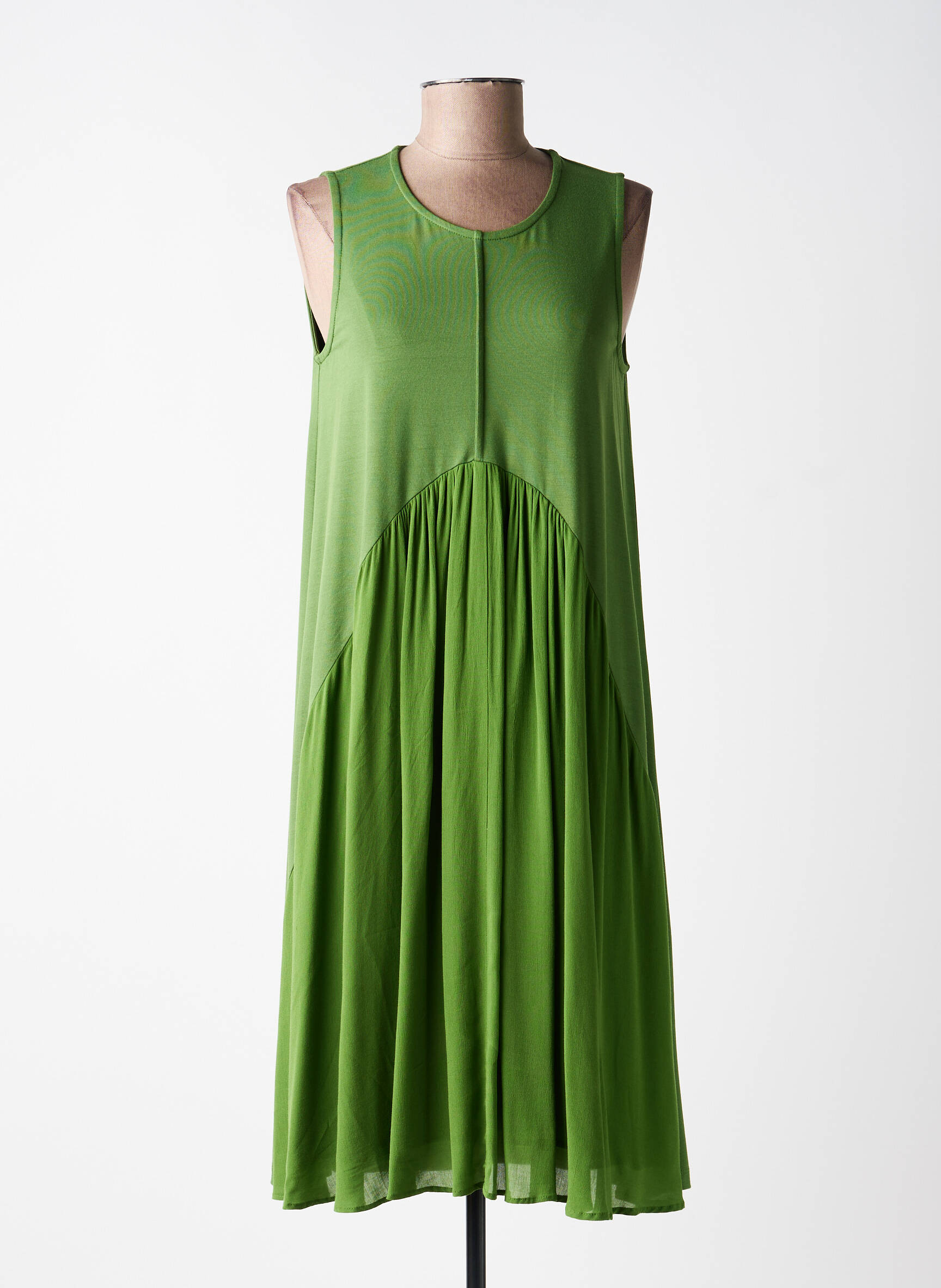 Robe mi-longue coupe fluide sans manche vert OZAI N KU femme