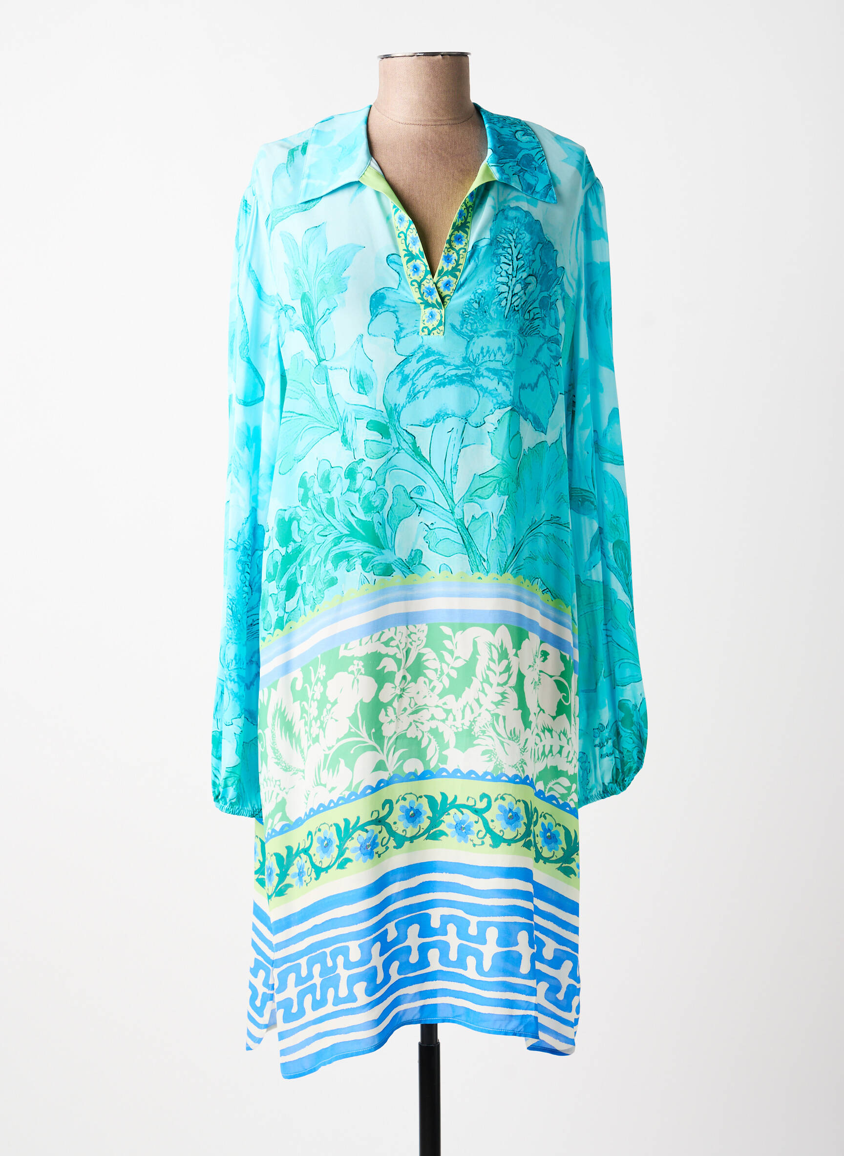 Robe mi-longue coupe fluide manches longues bleu YIPPIE HIPPIE femme