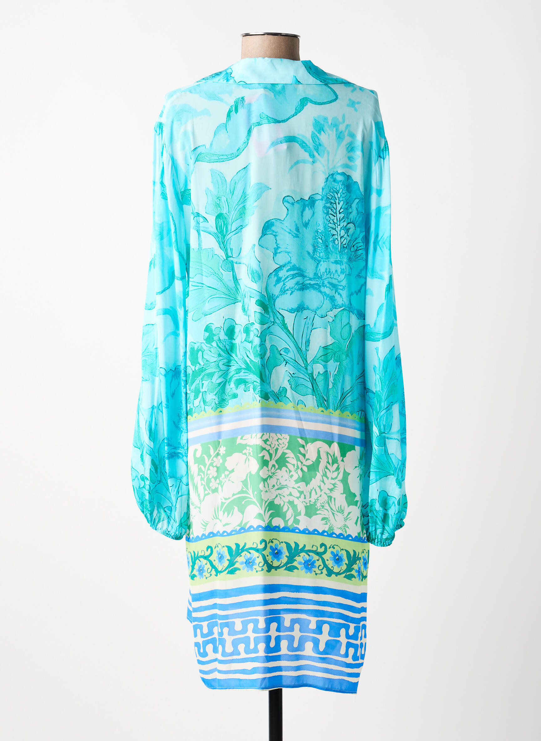 Robe mi-longue coupe fluide manches longues bleu YIPPIE HIPPIE femme